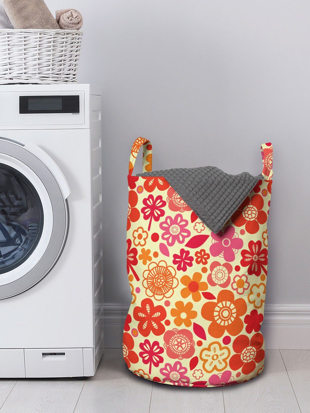 Abakuhaus Wäschesäckchen Wäschekorb mit Griffen und für Blüten Blumen Grafische Blätter Kordelzugverschluss Waschsalons