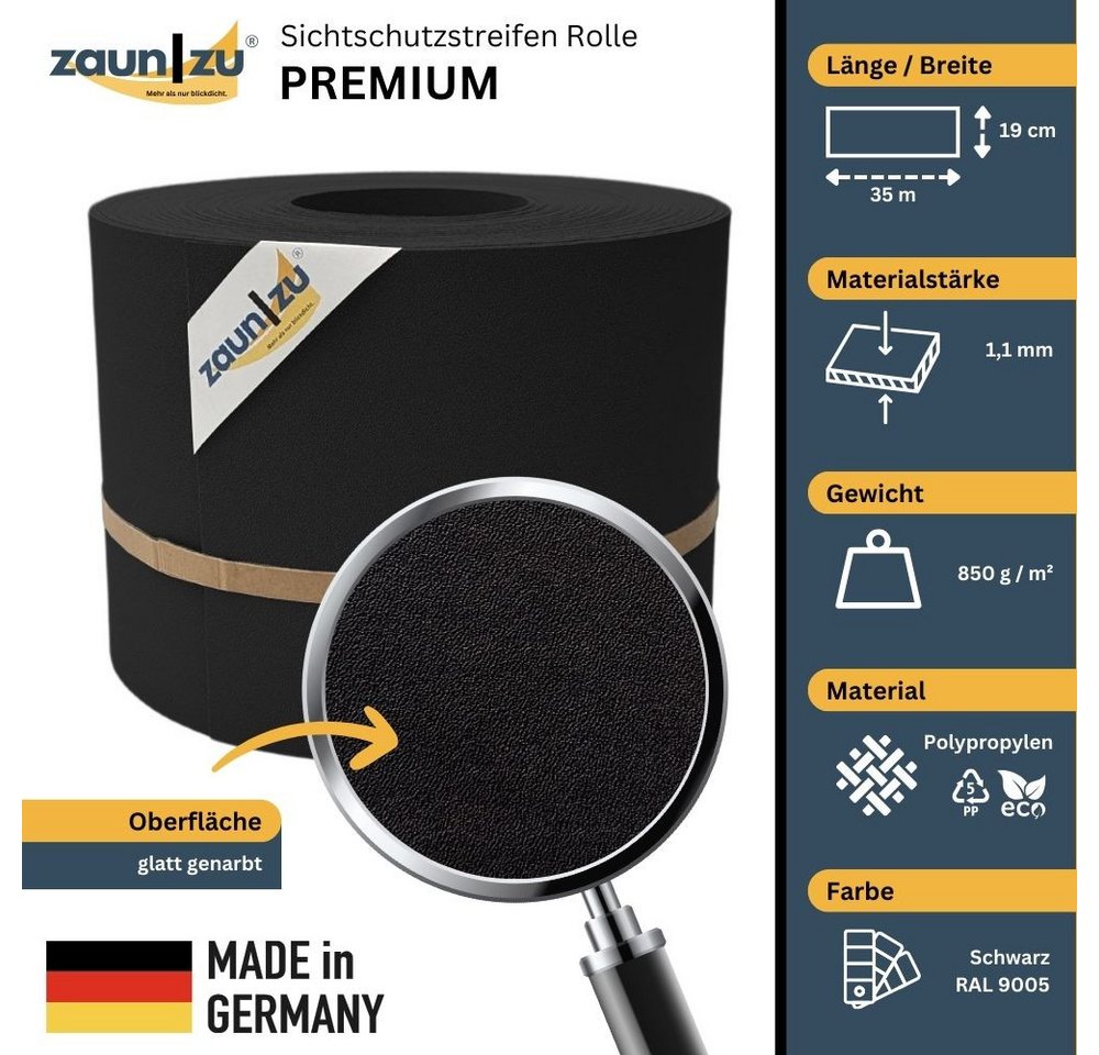Thumbnail - zaunzu Sichtschutzstreifen PP für Doppelstabmatten Zaunblende Schwarz, 35m, (1 Rolle, Premium Sichtschutz), 5 Jahre gara...