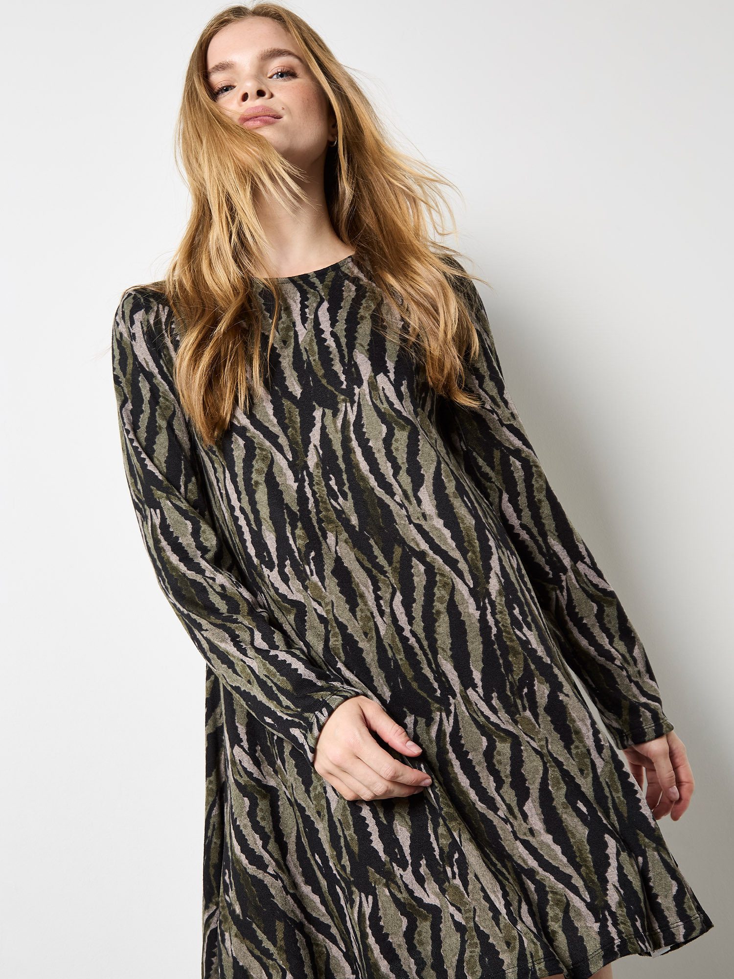 Apricot A-Linien-Kleid Minikleid mit Zebramuster günstig online kaufen