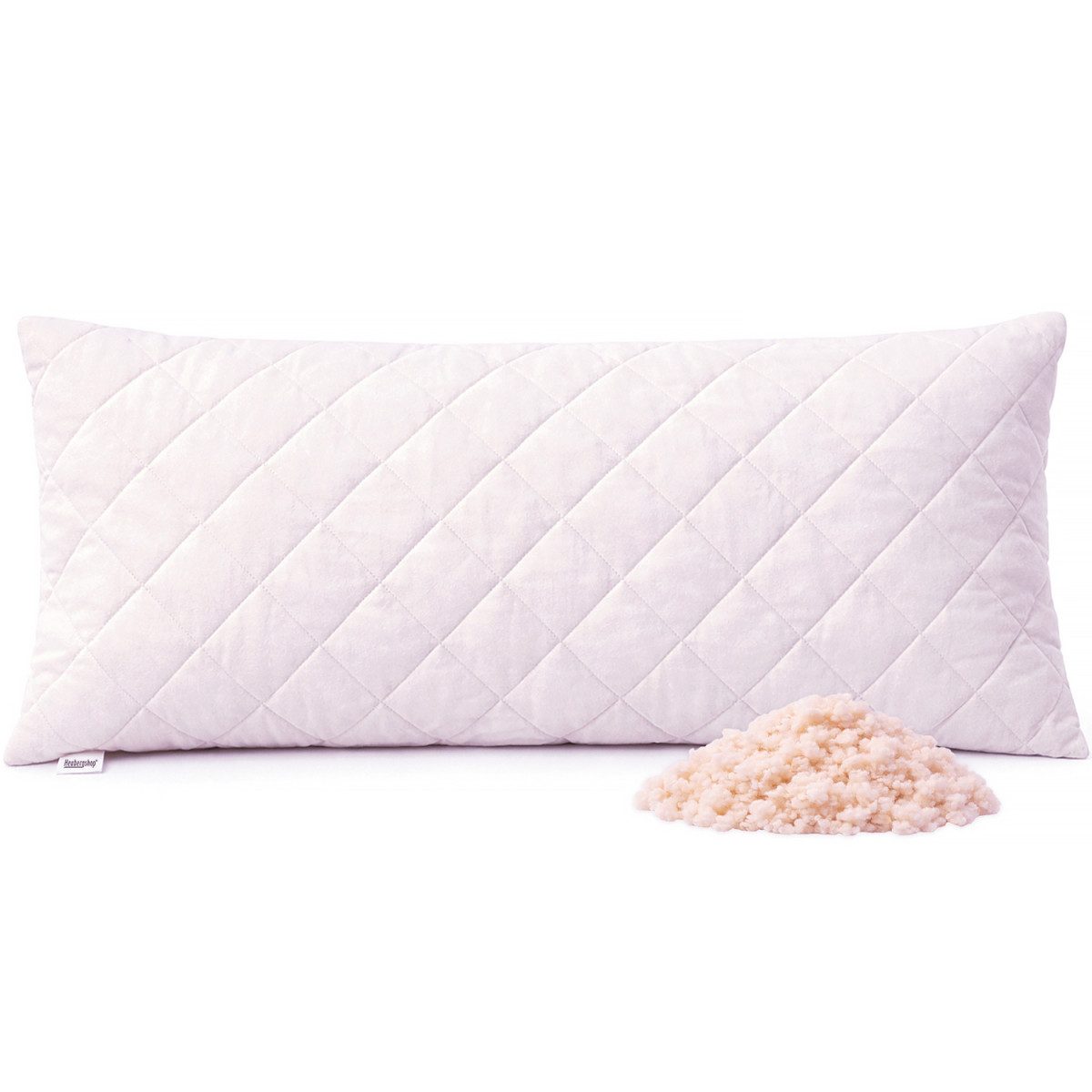 Heubergshop Naturfaserkissen, Füllung: Schafwolle, Bezug: 100% Baumwolle, Kissen 40x80cm Gefüllt mit Schafwollkügelchen (Schurwolle 40x80 Weiß)