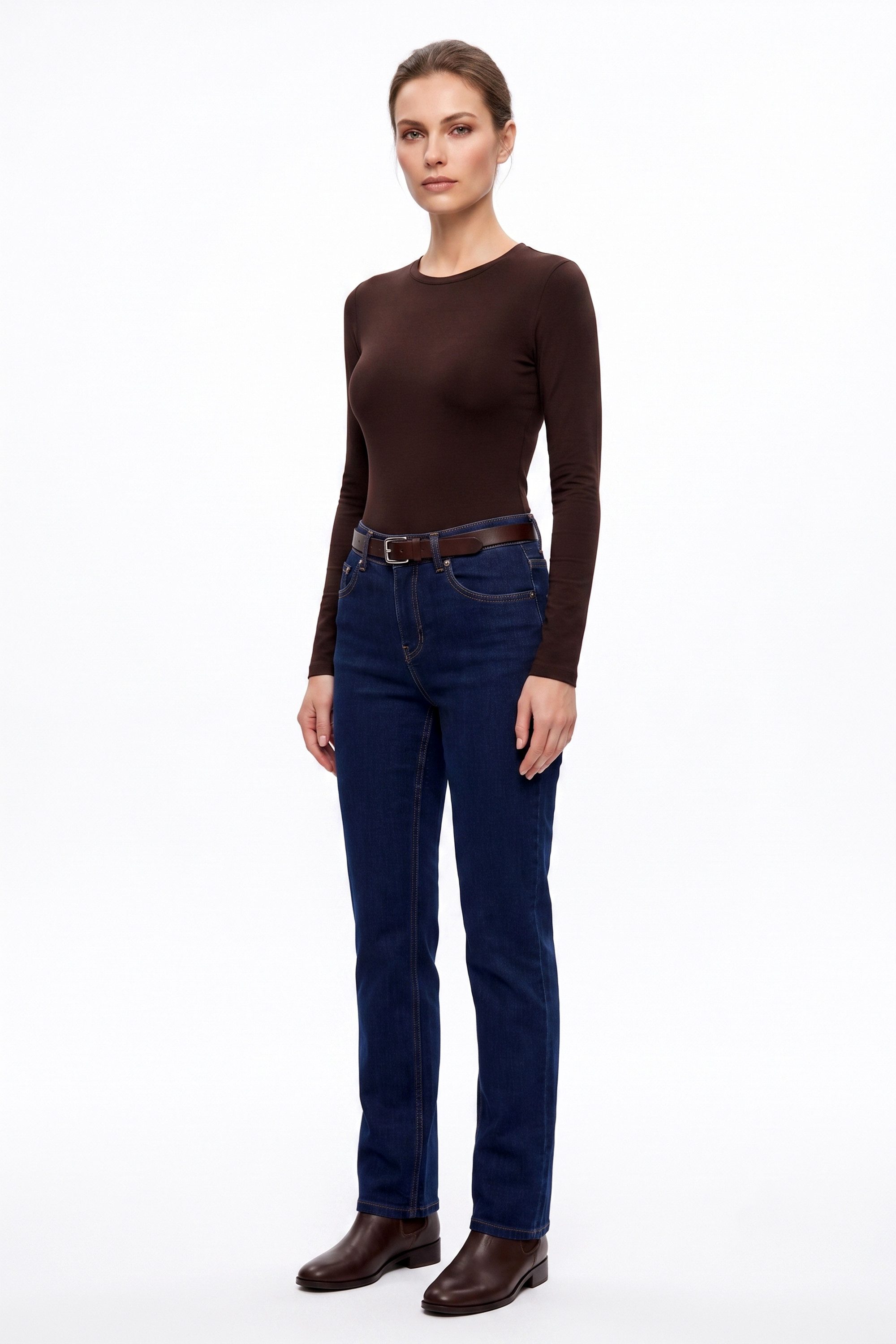 ESRA Regular-fit-Jeans Damen Jeans Straight Leg Stretch Jeans Damen Gerades Bein Jeanshose Straight Jeans Damen Geradeschnitt High Waist Jeanshose bis Übergröße – Bild 3 von 5