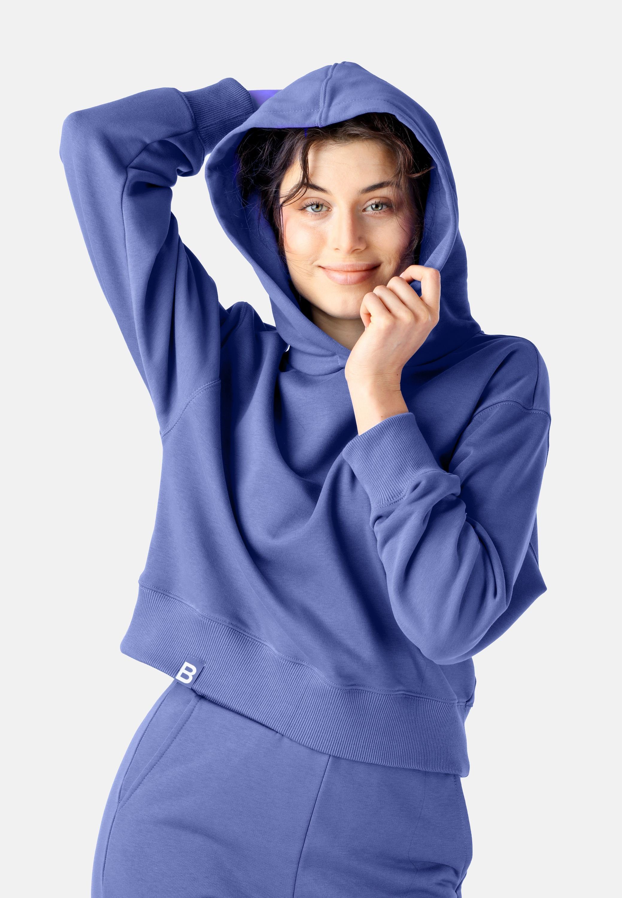 Bellivalini Kapuzensweatshirt Kapuzenpullover BLV208 Oberteil Pullover Damen Lila-blau Jogging Sportanzug kurz