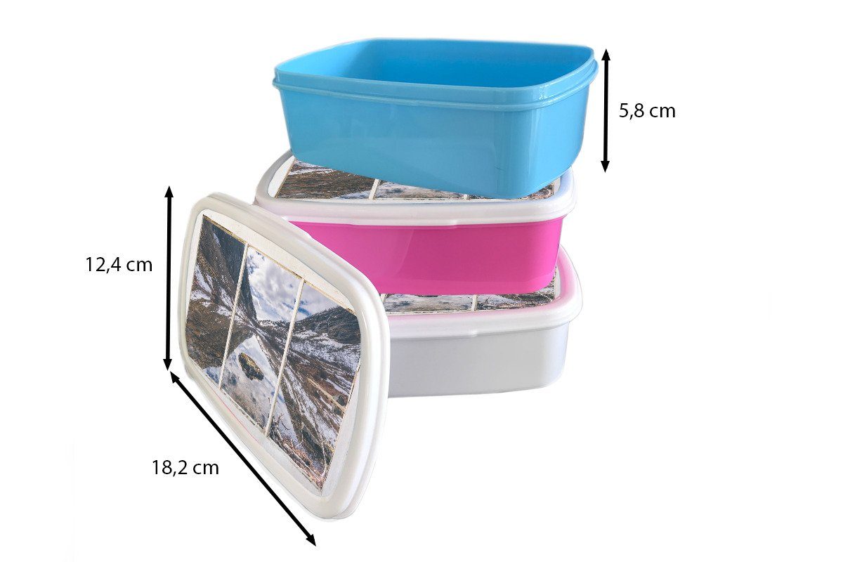 MuchoWow Lunchbox Kinder und (2-tlg), Aussicht Berg Brotdose, Brotbox Mädchen Erwachsene, Jungs und Wasser, für - weiß für - Kunststoff