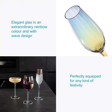 Intirilife Sektglas, Glas, Champagner Sekt Glas Regenbogen Schimmer Wellenform 200 ml