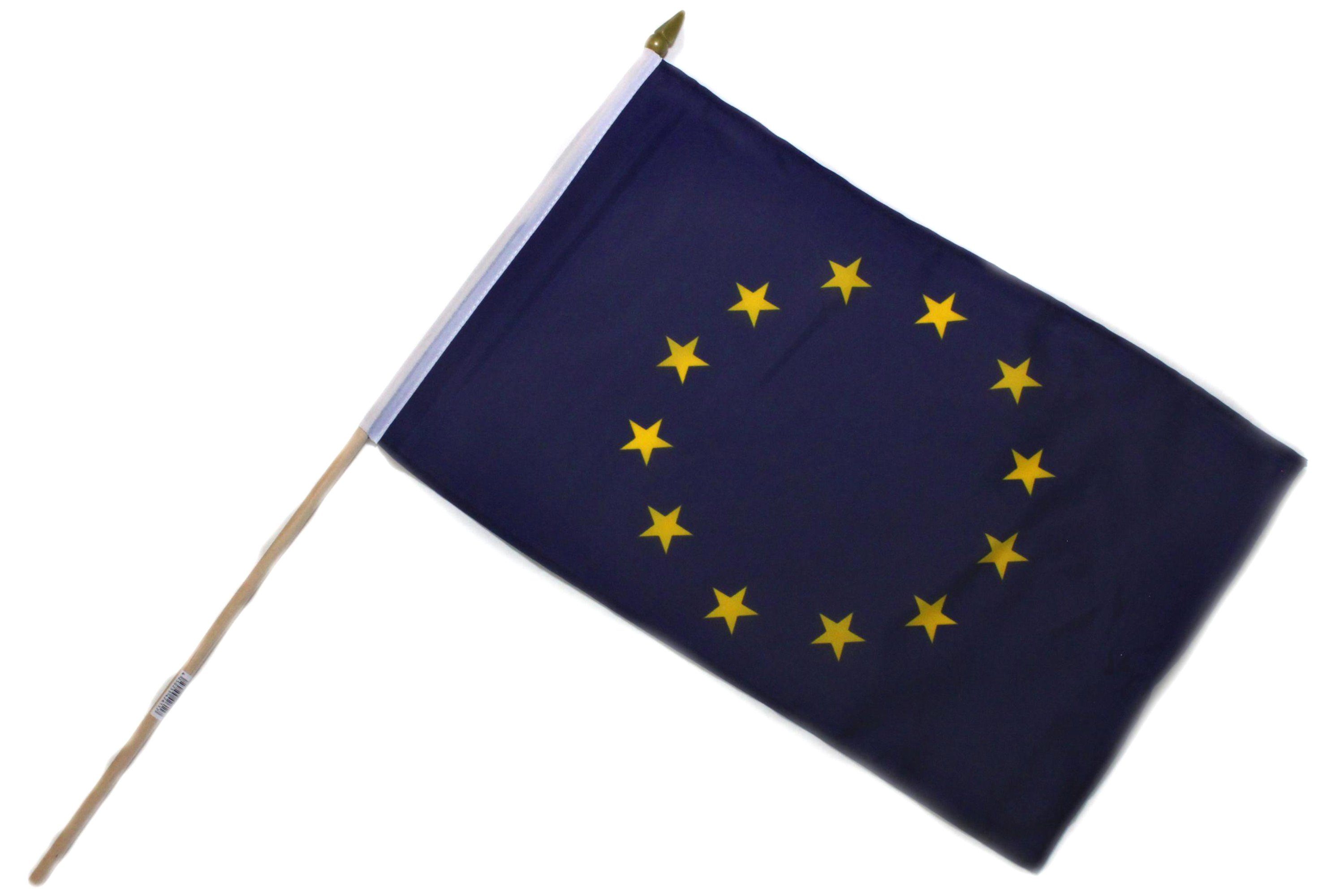 ELLUG Flagge Fahne Flagge 30x45cm doppelt umsäumt mit 60cm Holzstab Handfahne Stockflagge Banner Fan Sport Europa