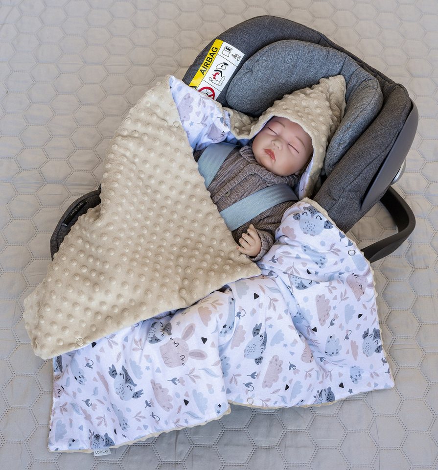 Loolay Babytrage Einschlagdecke für Kinder Autositz und Babyschale Babytrage 90 x 90 cm (MINKY/ Baumwolle Kuscheldecke Kinderwagendecke Babydecke, Neugeborene Babyausstattung PREMIUM Geschenk), LOOLAY® - 100% Europäische Stoffe und Kleinserien-Nähen!