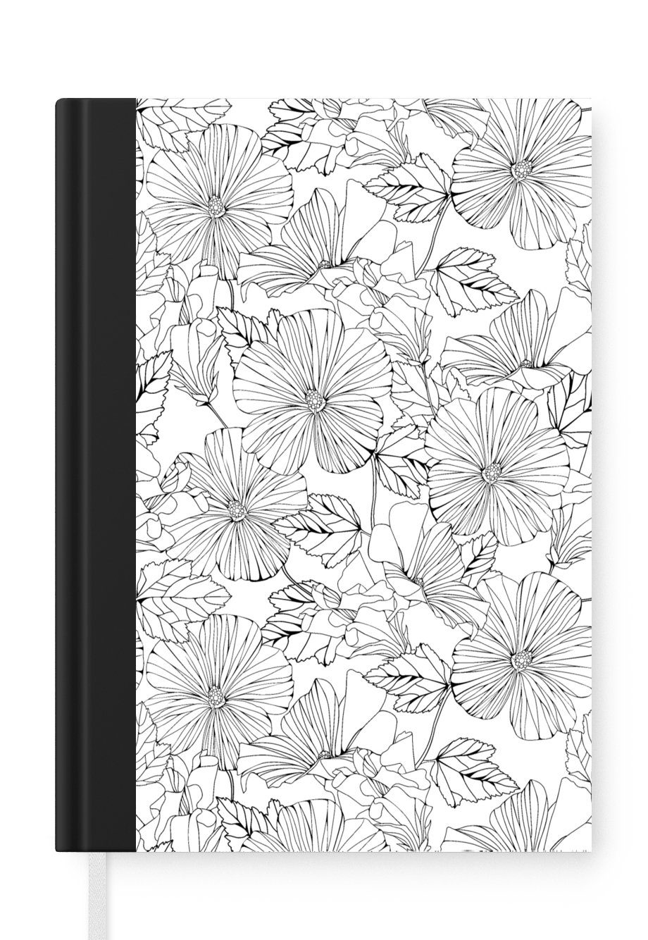MuchoWow Notizbuch Blumen - Schwarz - Weiß - Design - Flora, Journal, Merkzettel, Tagebuch, Notizheft, A5, 98 Seiten, Haushaltsbuch