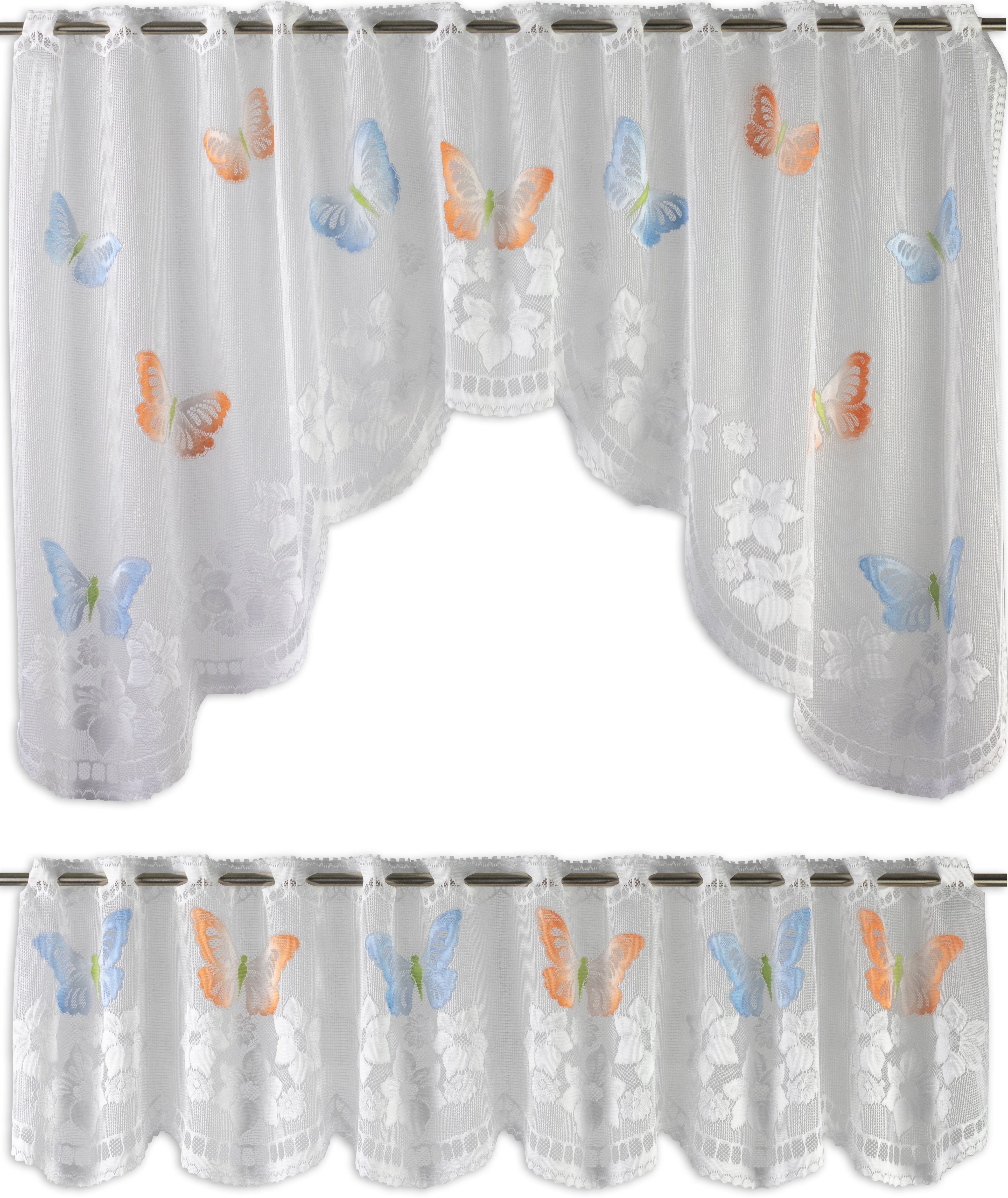 EXPERIENCE Scheibengardine Bistrogardinen Set Scheibengardine 2307 30, 75 x 150 cm Weiß Bunt (2 St), Durchzuglöcher, halbtransparent, Stangendurchzug