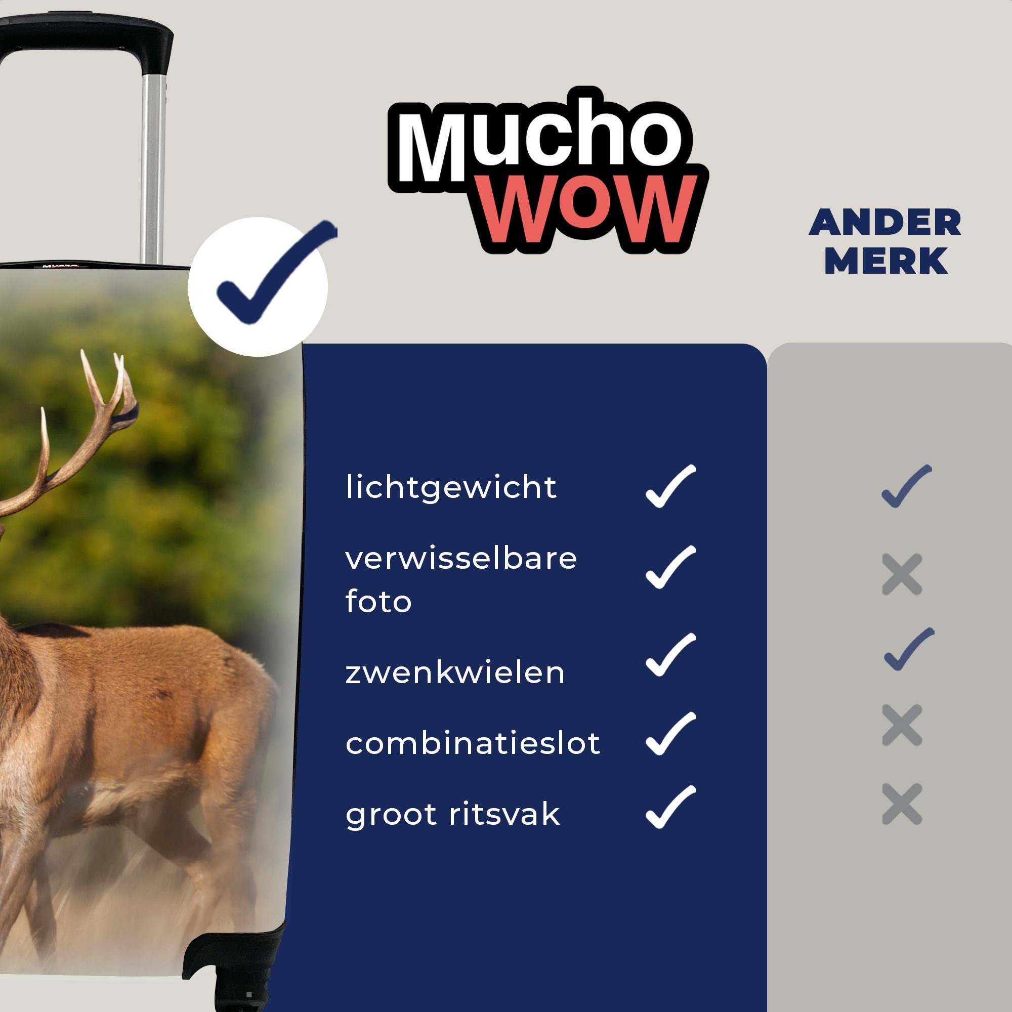 Waldtiere MuchoWow - Reisetasche Handgepäck für - - Trolley, 4 Hirsche Tiere Handgepäckkoffer Rollen, mit Ferien, rollen, Geweihe Reisekoffer - Natur,