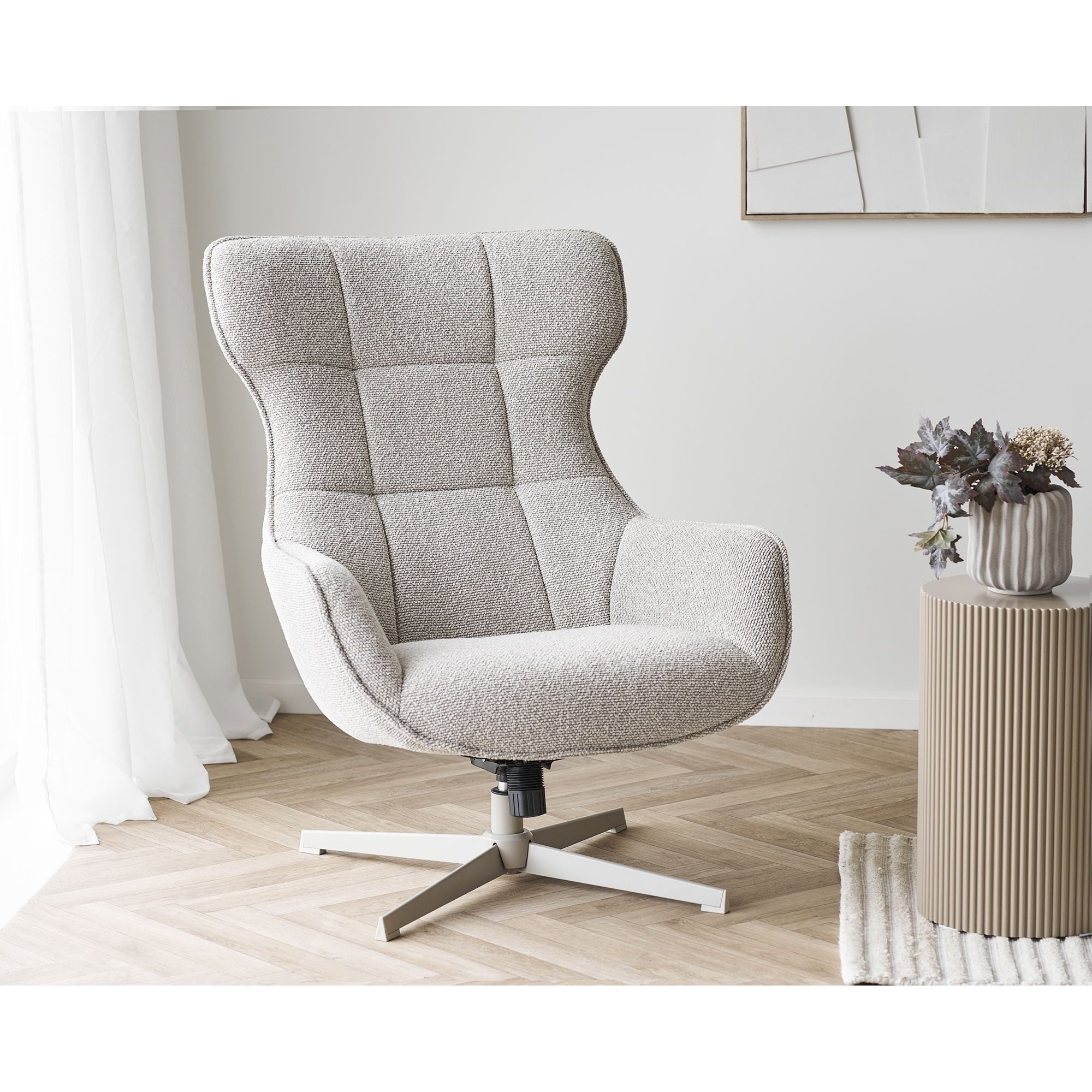 freiraum Loungesessel Turin, in creme, Stahl, Gewebe, Sperrholz - 86x100x76cm (BxHxT)
