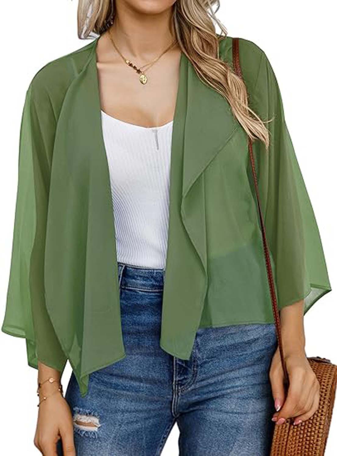Oemmn Bolero Damen Chiffon Elegant Bolerojacke Leicht Luftig Jäckchen 3/4