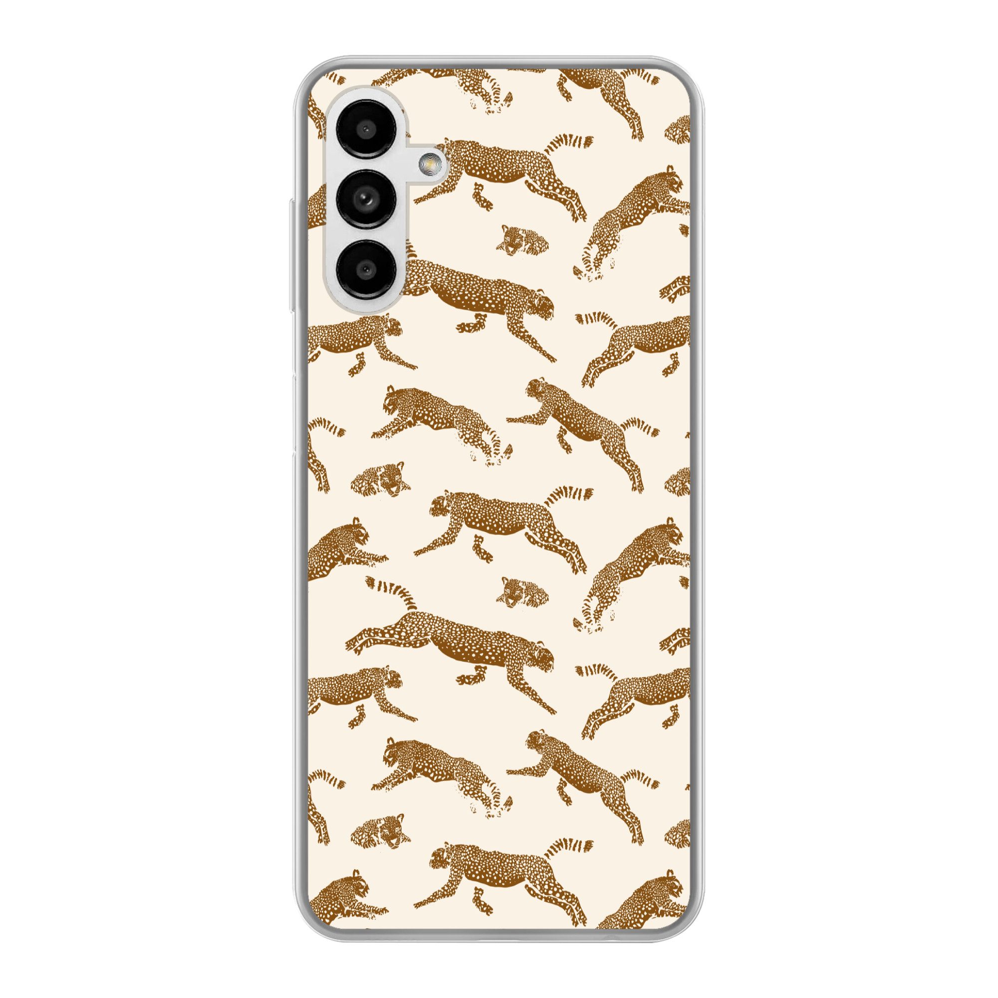 MuchoWow Handyhülle für Samsung Galaxy A04s Panther - Tiere - Beige - Braun - Muster, Handy Case, Silikon, Bumper Case Dünn