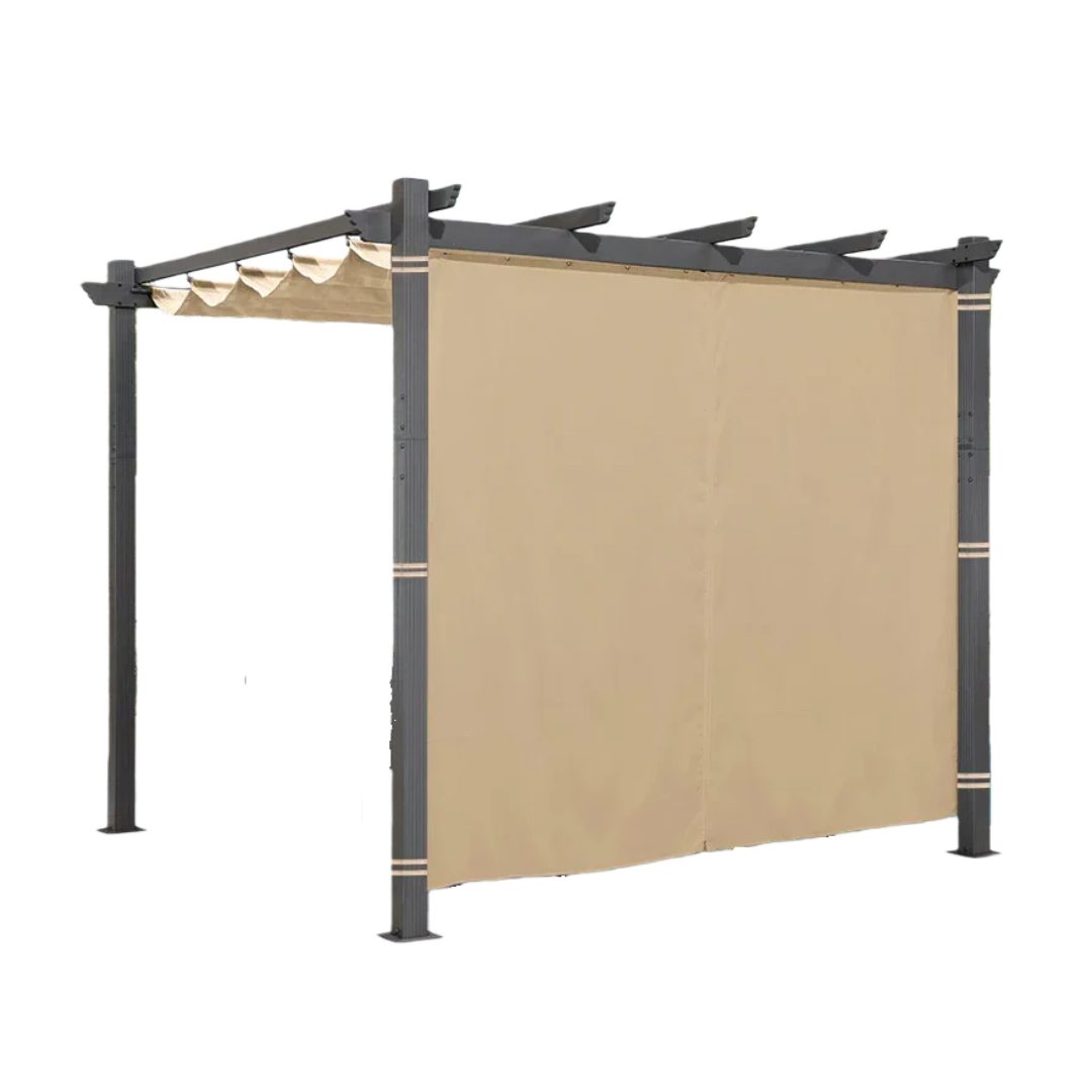 PURPLE LEAF Pergola Aluminium Pavillon mit Schiebedach und Outdoor Curtains, Wasserdichte Pergola mit verstellbarem Schatten und UV-Schutz