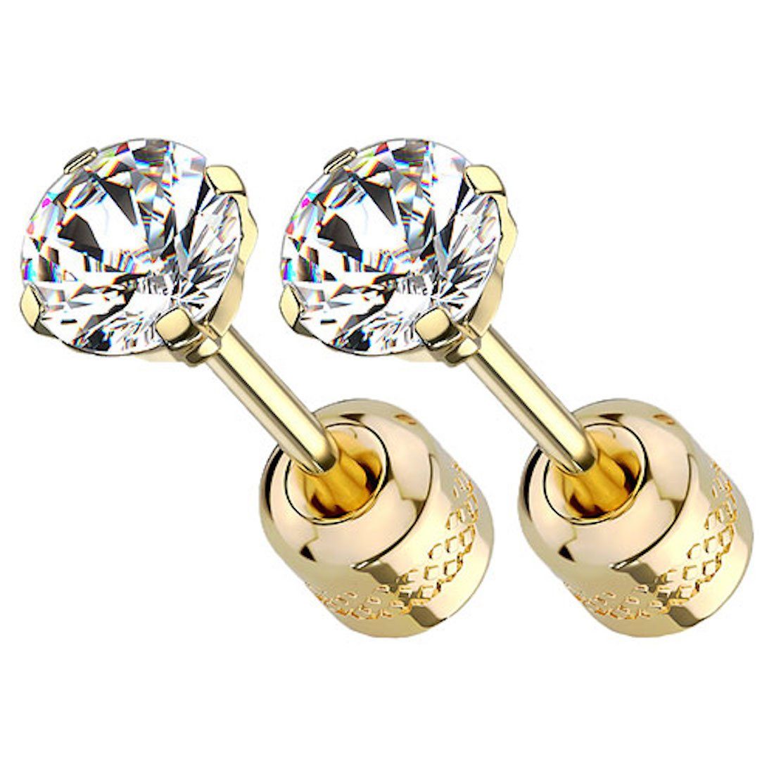 Taffstyle Paar Ohrstecker Ohrringe Edelstahl Stecker Ohrstecker Schraubverschluss Zirkonia Stein (Gold), Geschenke für Frauen Freundin zum Geburtstag Weihnachten Valentinstag