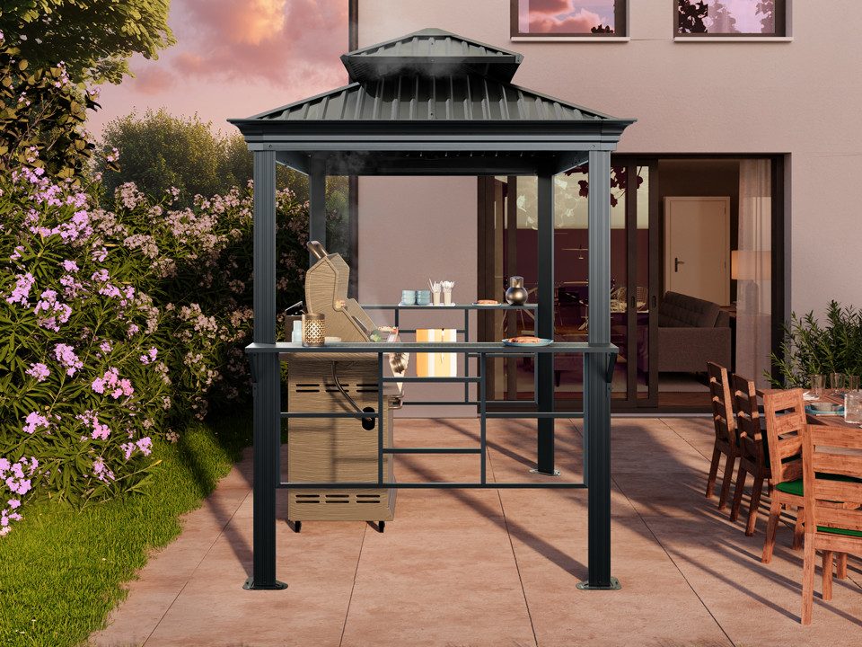 TOOLPORT Pavillon BBQ Grillpavillon, mit 0 Seitenteilen, mit 2 Seitenablagen