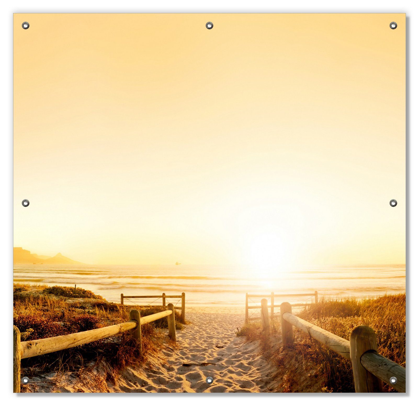 Sonnenschutz Strand in Südafrika II - Himmel in orange, Wallario, blickdicht, mit Saugnäpfen, wiederablösbar und wiederverwendbar