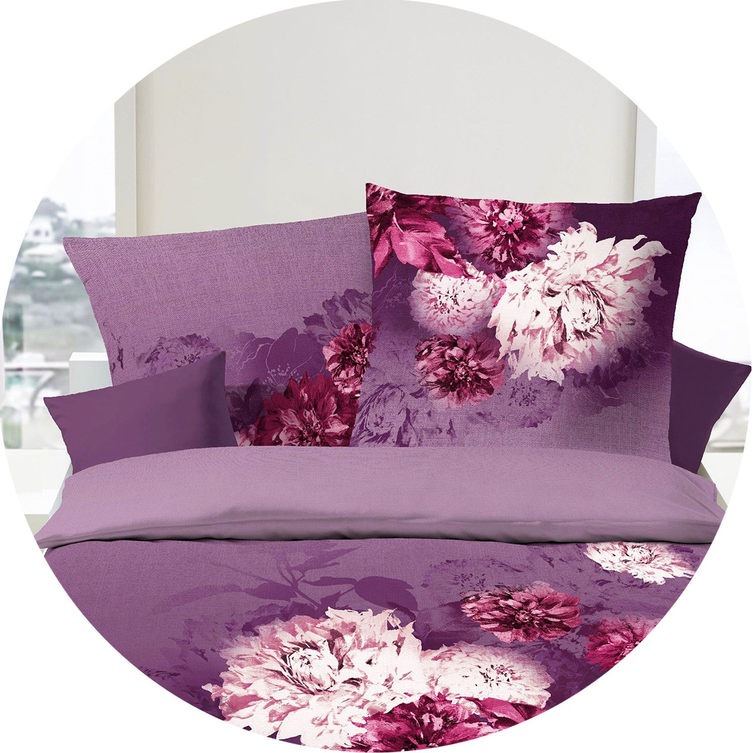 JACK Bettwäsche JACK by Kaeppel Fein Biber Bettwäsche 2 tlg 135x200cm Flamenco Violett, Biber, 2 teilig, farbenfrohes Blumenmotiv, Elegante Optik – Bild 2 von 5