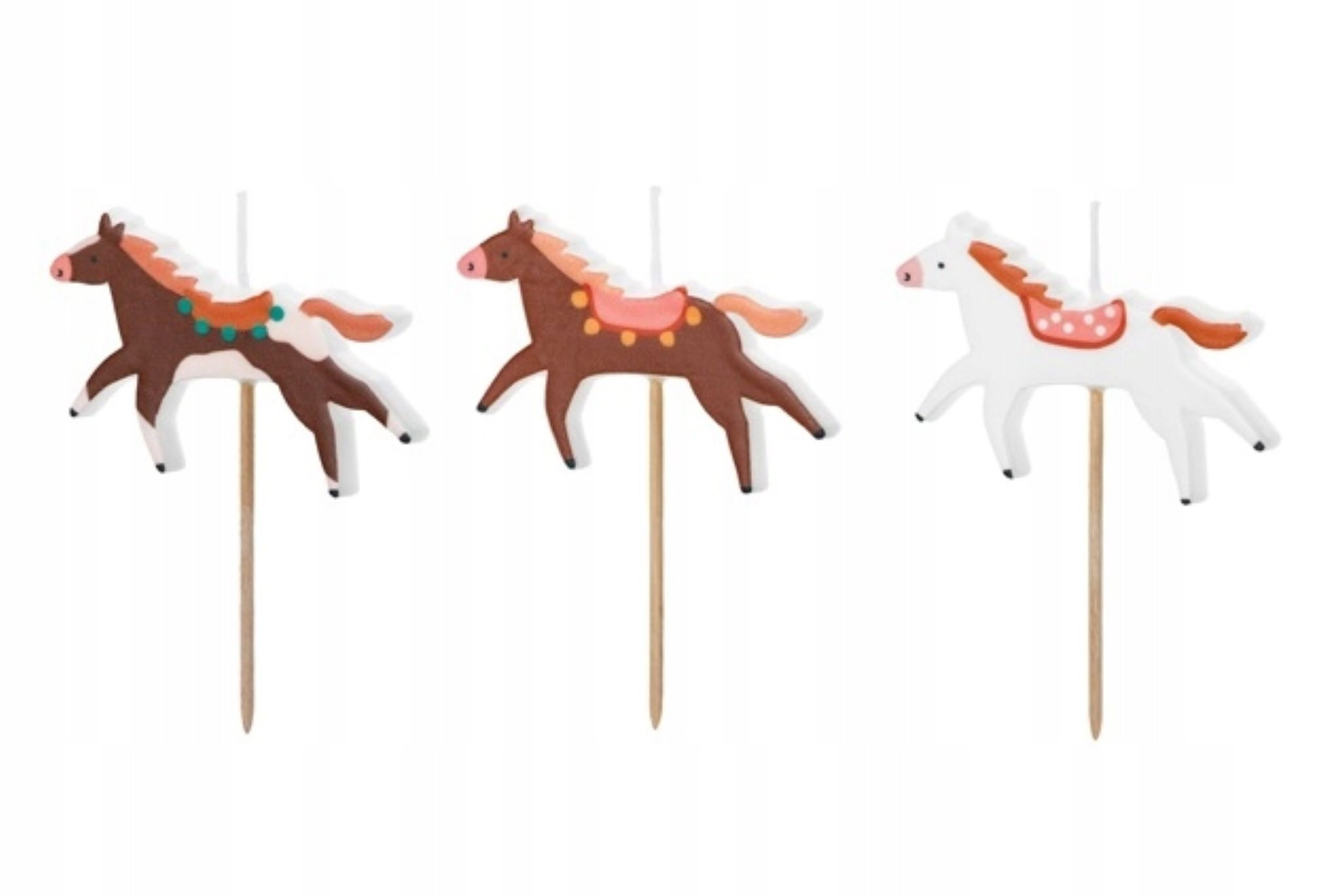 partydeco Formkerze PartyDeco Kerzen Pferde, 3 Stück, 4 cm – für Kindergeburtstage