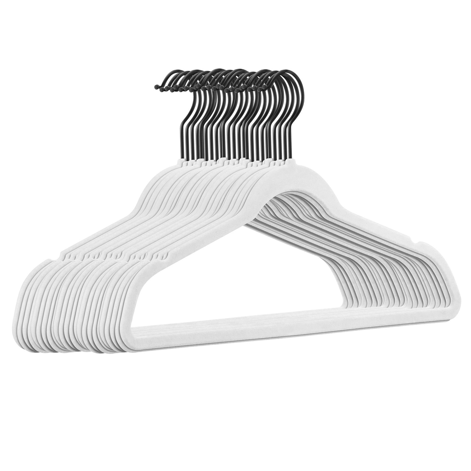 StickandShine Kleiderbügel 25 Stück Samt Kleiderbügel mit Schwarzem Haken in verschiedenen Farben zur Wahl (25er Set) Weiß