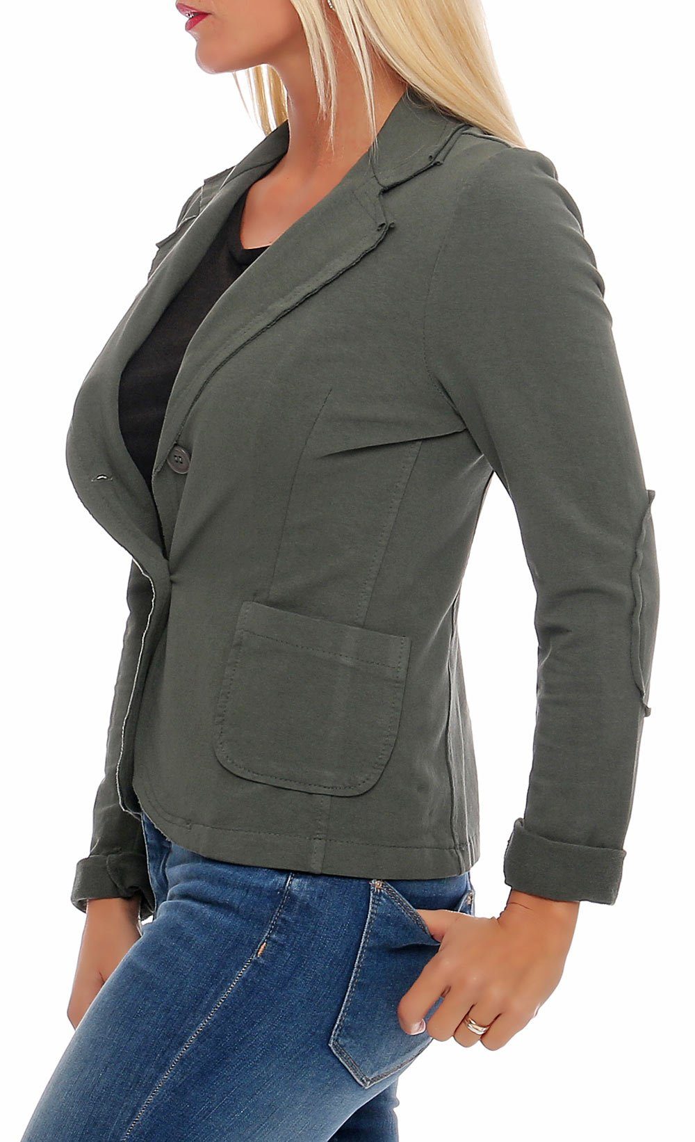 malito more than fashion Jackenblazer malito Damen Blazer klassisch, Sakko im Basic Look, Kurzjacke mit Sweat Blazer Jacke in Used Look Optik
