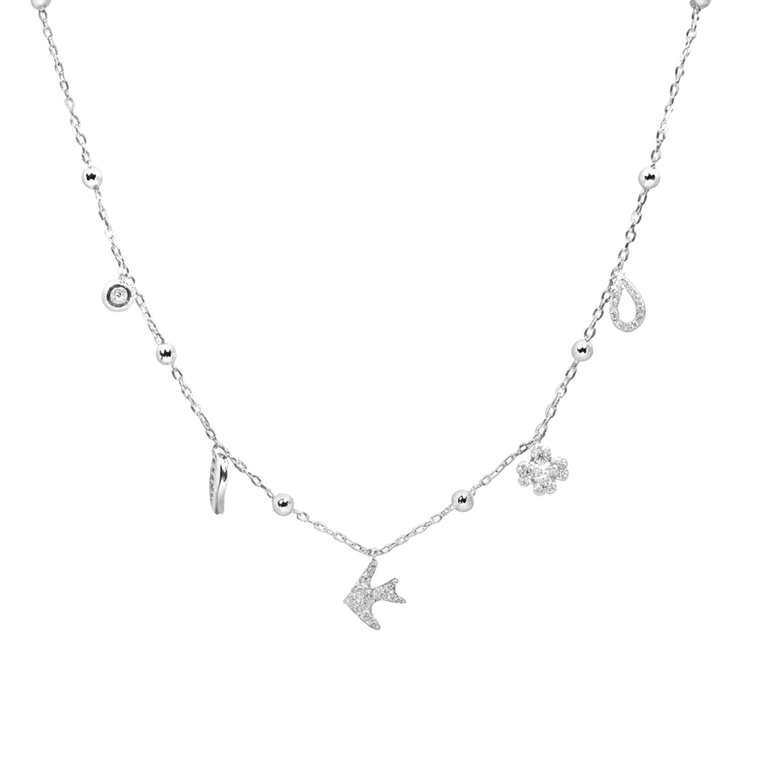 Charm-Kette Charm-Halskette 925 Silber rhodiniert mit Zirkonia – 42+3 cm