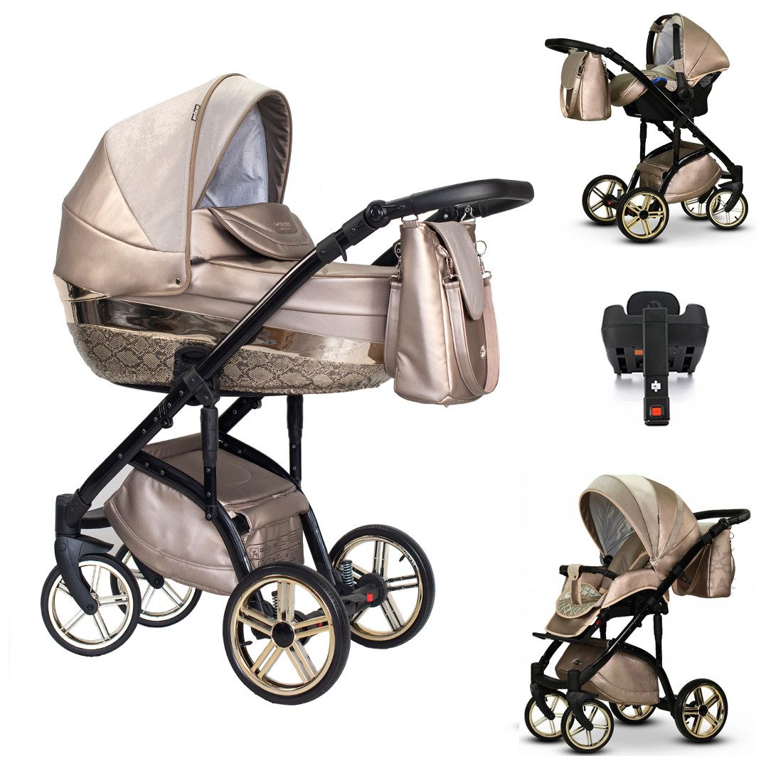 BabyMerc Kombi-Kinderwagen Vip Lux 5 in 1 inkl. Sportsitz, Autositz und Iso Base in 21 Farben