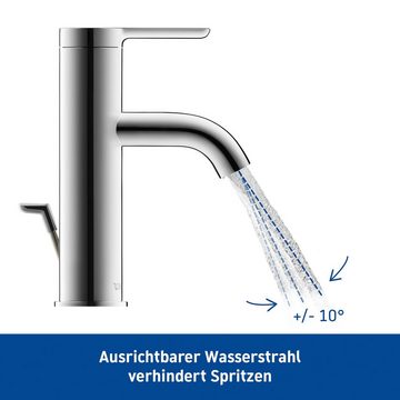 Duravit Waschtischarmatur C.1 Waschtischmischer, Größe S, mit Zugstangen-Ablaufgarnitur mit AquaControl und AirPlus, Ausladung 9,1 cm, Chrom