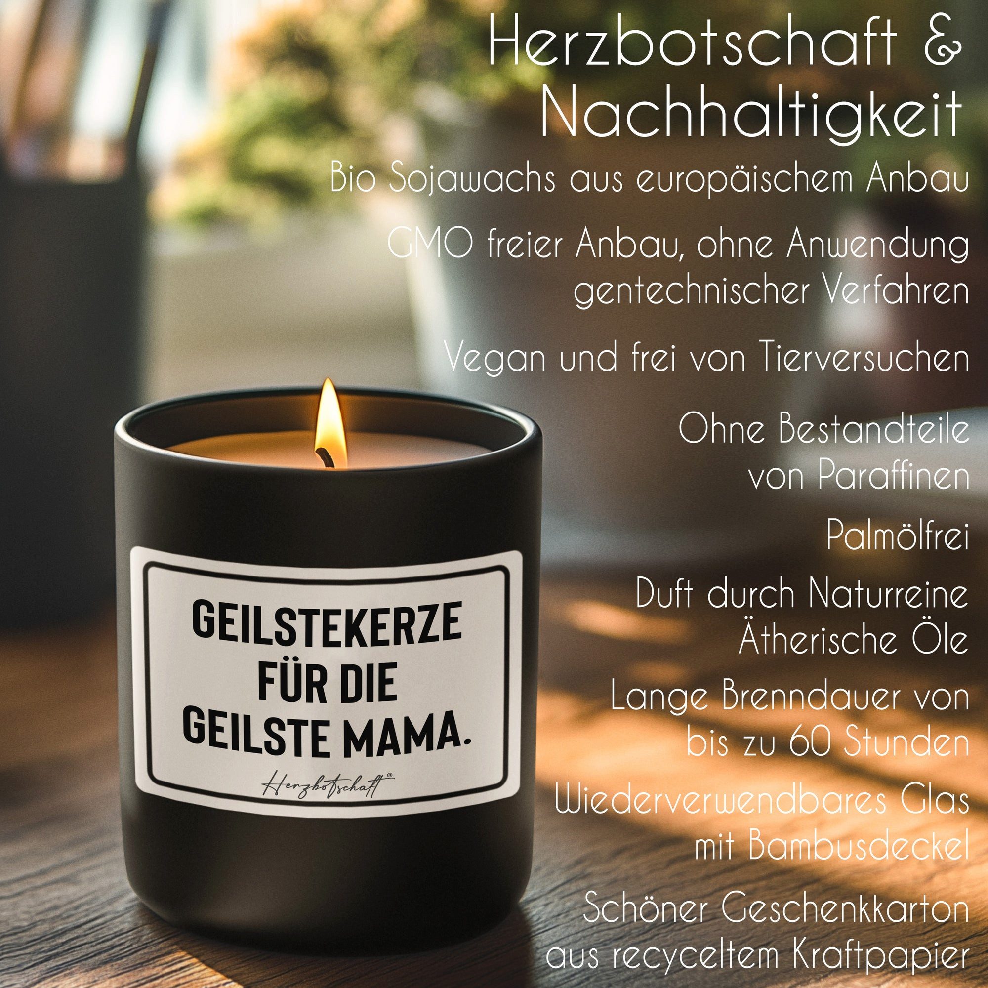 Herzbotschaft Duftkerze, (Geilste Kerze für die geilste Mama., originelles Geschenk, handgemachte nachhaltige Sojakerze im Glas)