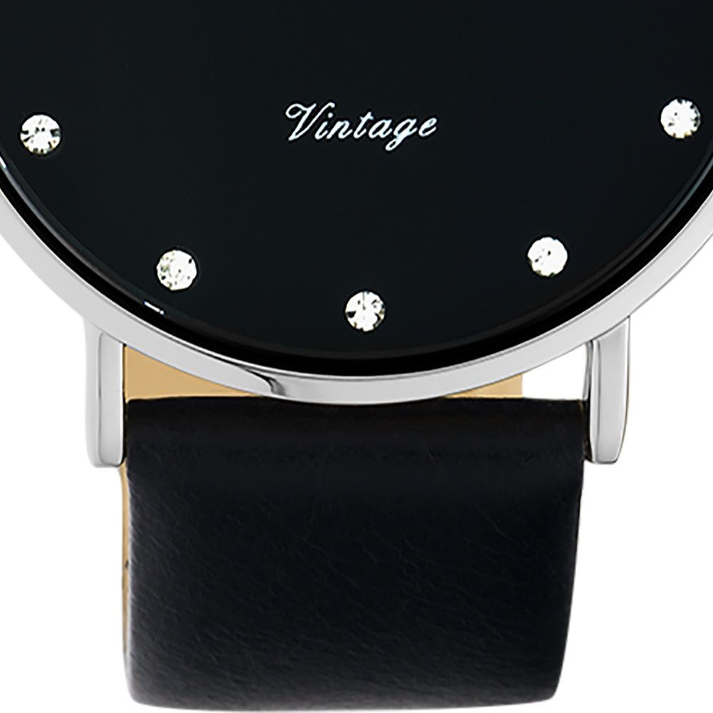 OOZOO Quarzuhr Oozoo Unisex Armbanduhr schwarz Analog, (Analoguhr), Damen, Herrenuhr rund, groß (ca. 40mm) Lederarmband, Elegant-Style