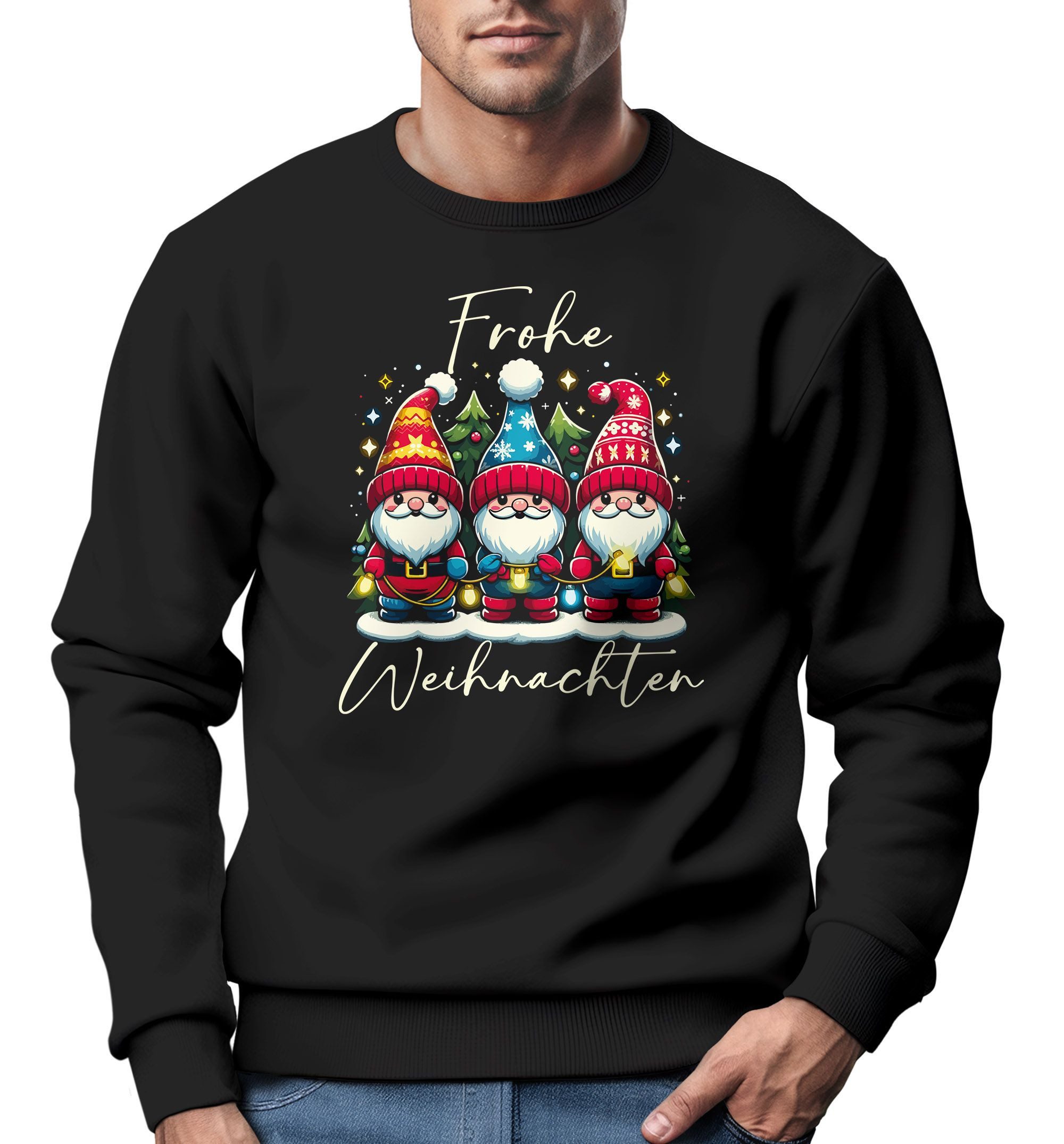 MoonWorks Sweatshirt Sweatshirt Herren Рождественские Wichtel Aufdruck Frohe