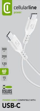 Cellularline Power Data Cable 0,6 m USB Typ-C / Typ-C USB-Kabel, USB Typ C, (60 cm)