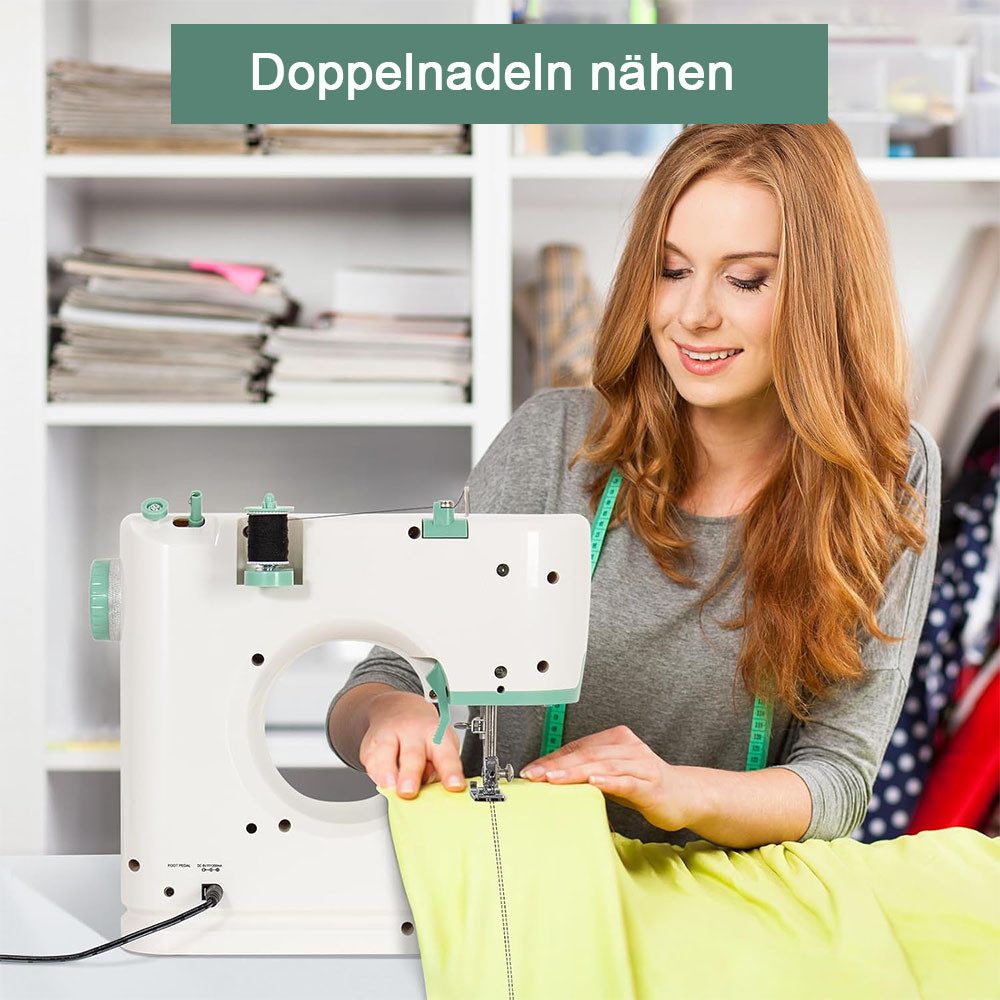 TUWENA Nähmaschine Nähmaschine für Anfänger und Kinder,Doppelte Nadel und doppelter Faden, 16 eingebaute Stiche, LED-Beleuchtung mit Zubehör