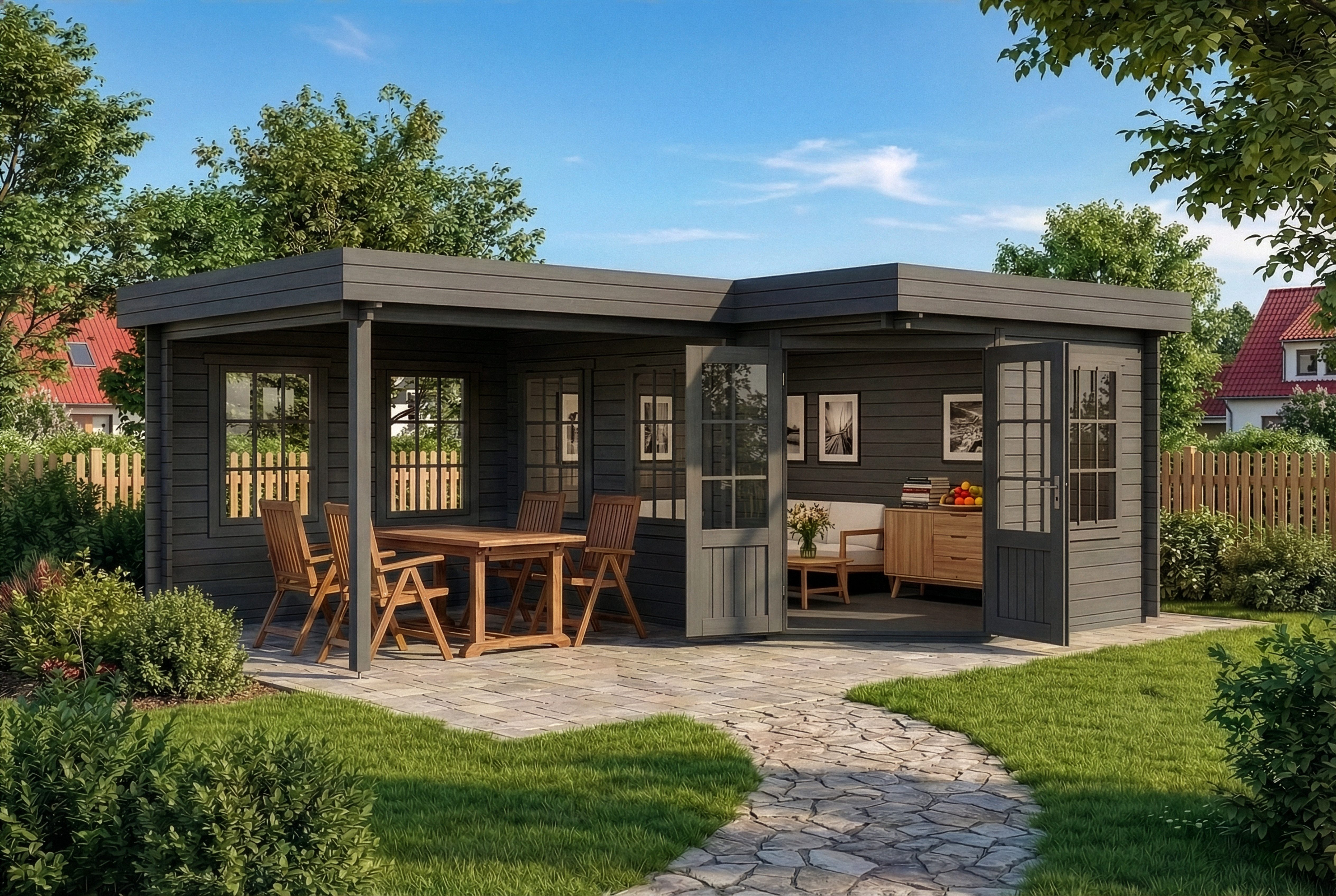 Alpholz Gartenhaus Holz 5-Eck Pepe, BxT: 618x462 cm, in Imprägniert (Grau) mit 40mm Wandstärke