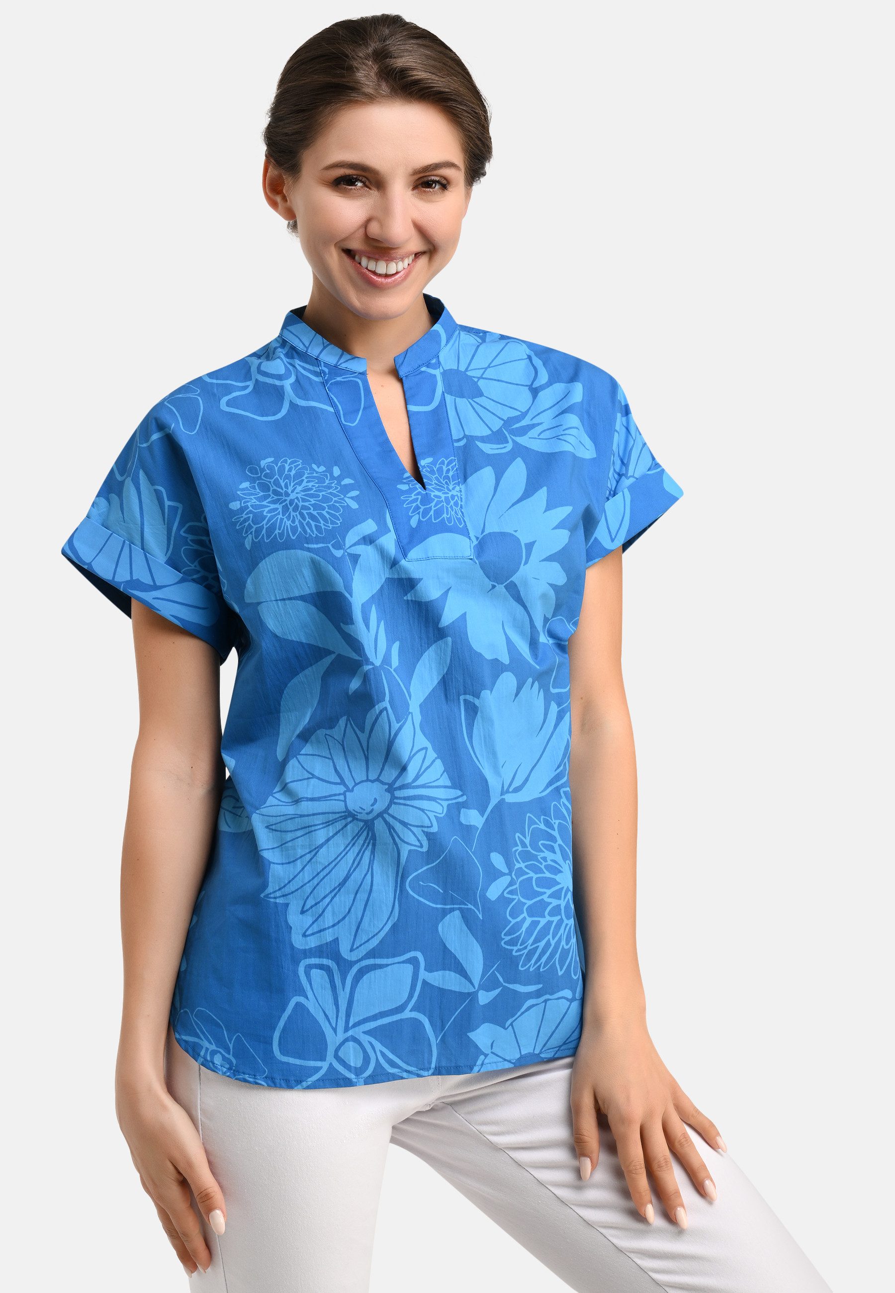 Blusentop Blusen-Shirt mit Blüten-Print in Blau