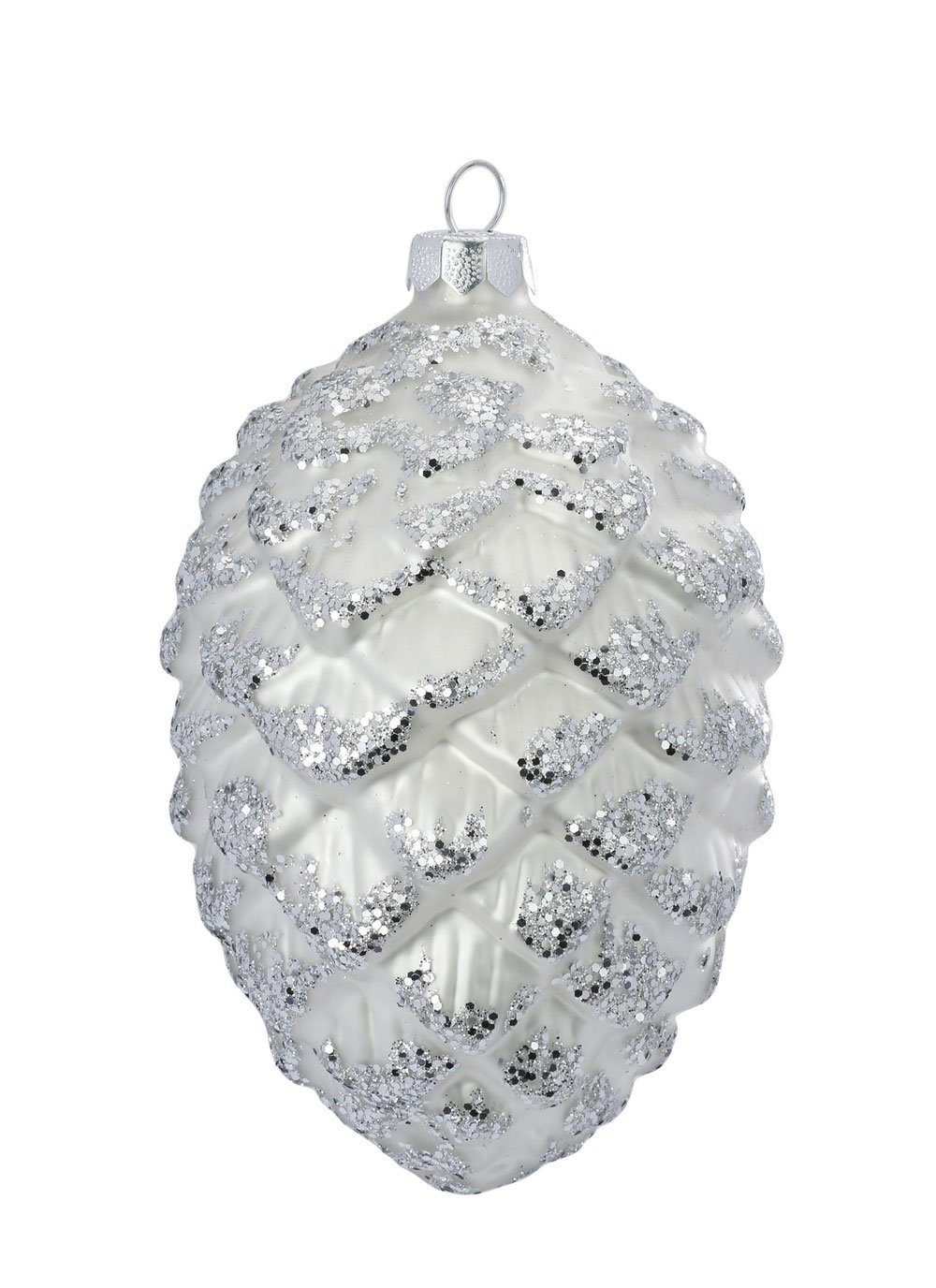 MAGIC by Inge Christbaumschmuck, Christbaumschmuck Glas Zapfen 12.5cm weiß / silber