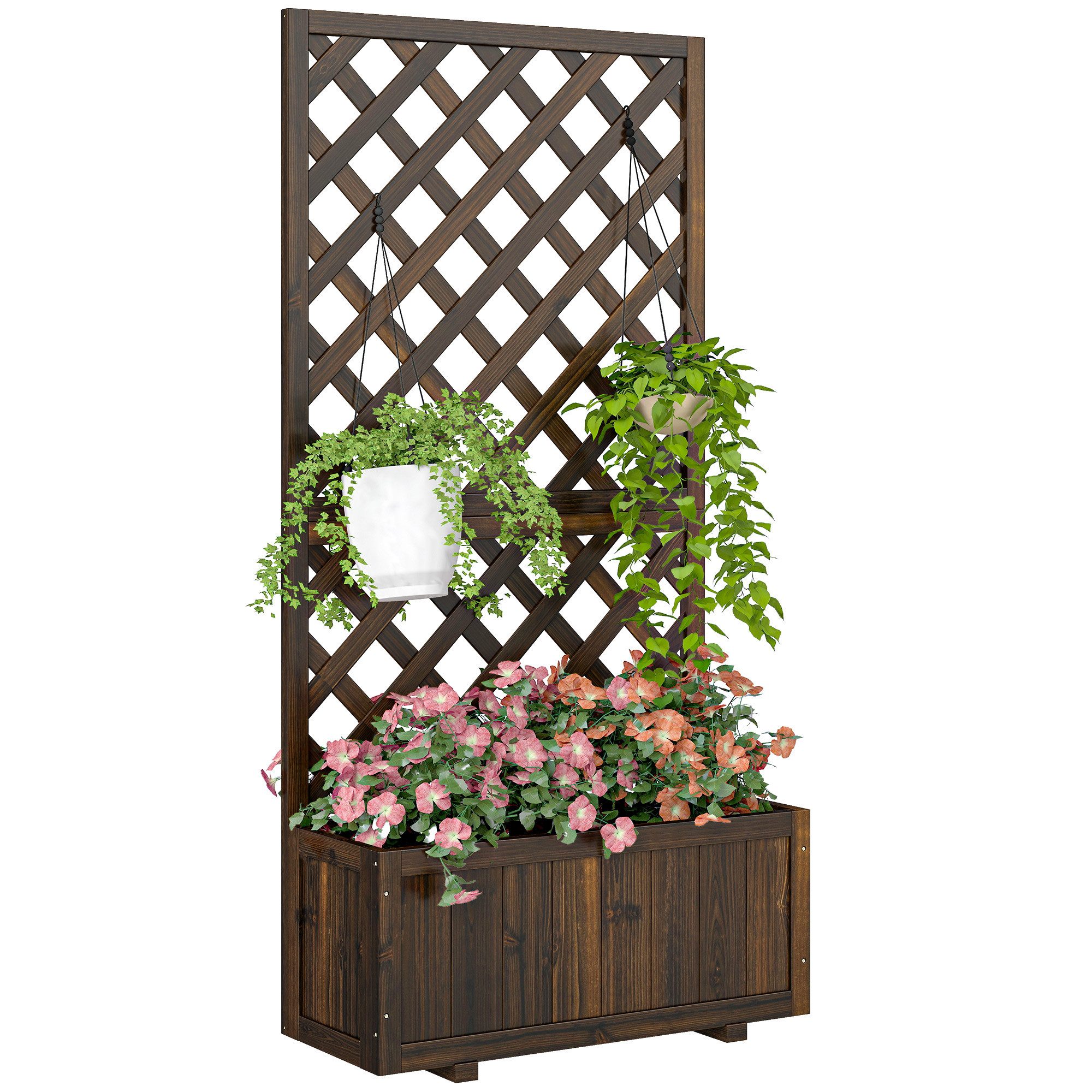 Outsunny Hochbeet Mit Rankgitter für Kletterpflanzen (Blumenkasten, 1 St., Pflanzkasten), für Garten, Balkon, Braun