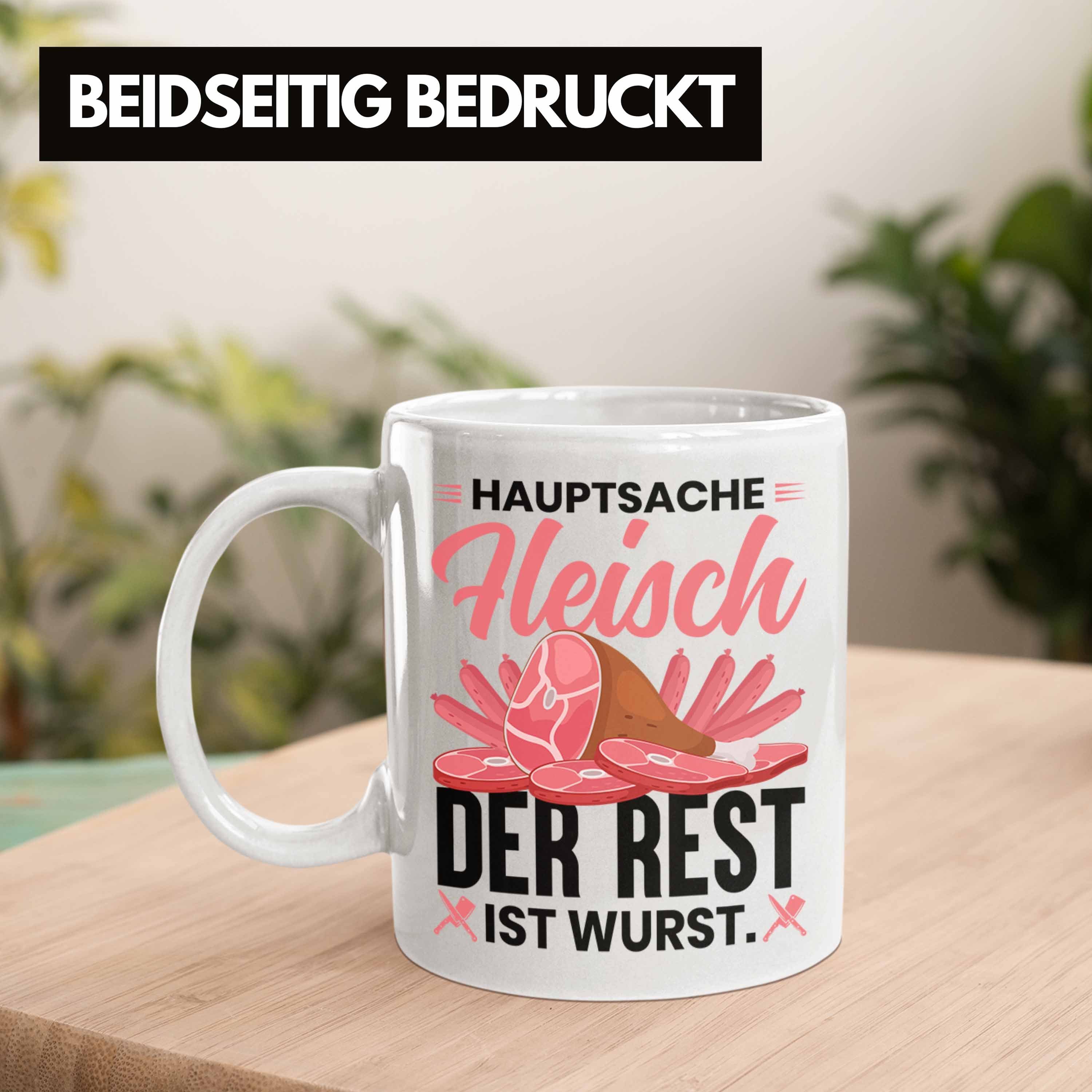 Trendation Tasse Trendation - Weiss Tasse Rest Metzger Hauptsache Geschenk Ist Fleischer Geschenkidee Der Wurst Fleisch