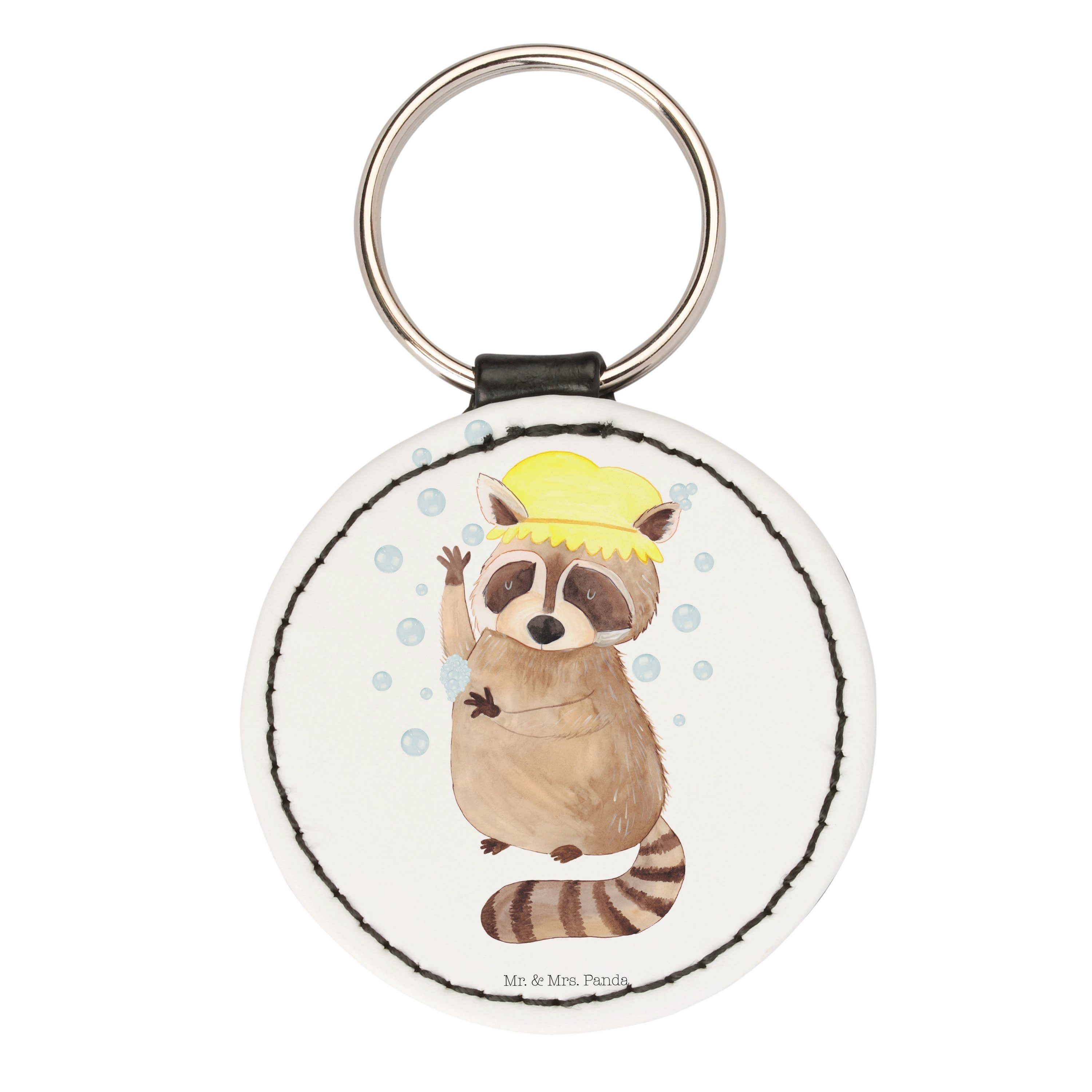 Mr. & Mrs. Panda Schlüsselanhänger Waschbär - Weiß - Geschenk, Anhänger, Tiere, Seifenblasen, Glücksbrin (1-tlg)