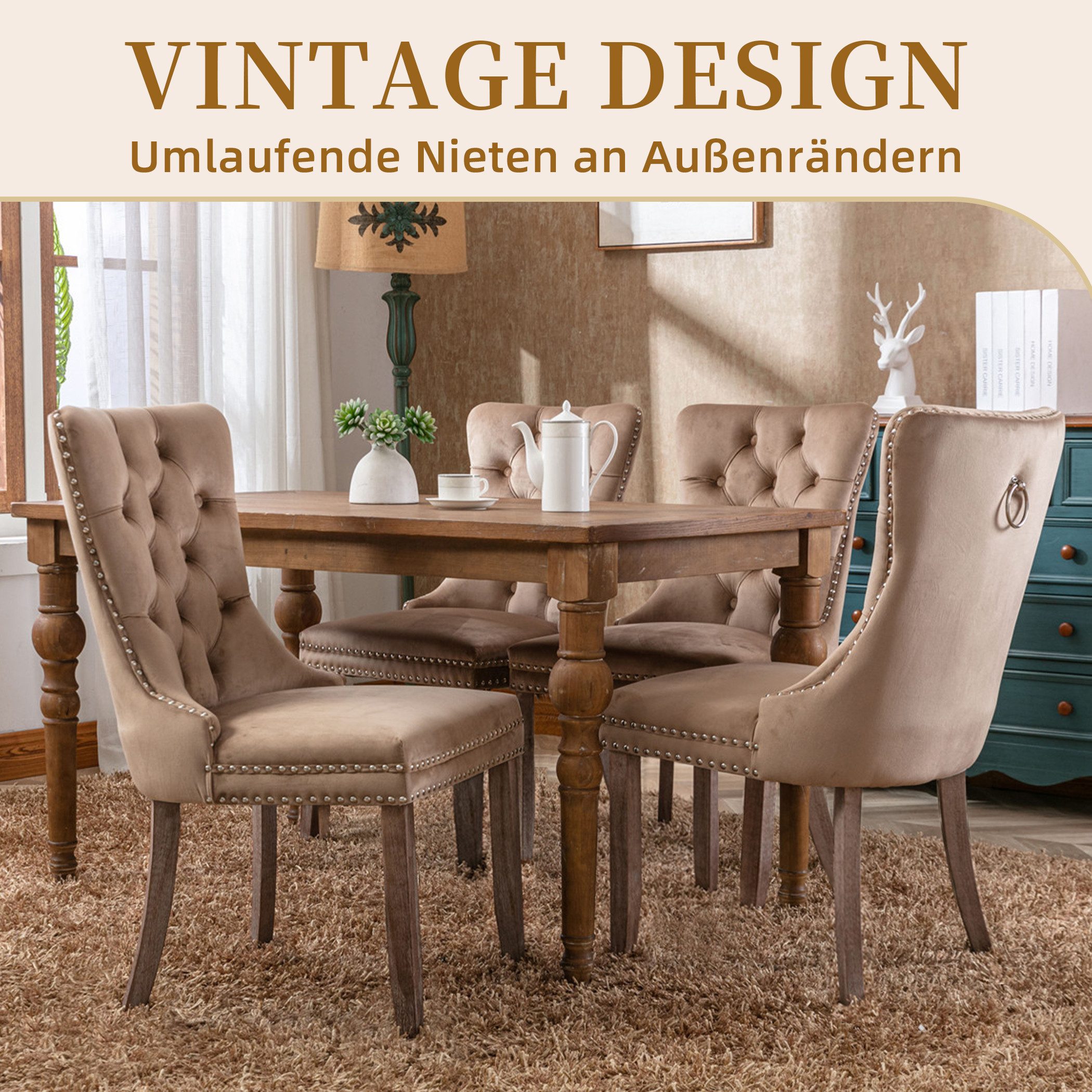 SeedWave Esszimmerstuhl 2er-Set Küchenstuhl Samtbezug, Holzfüße mit Verstel günstig online kaufen