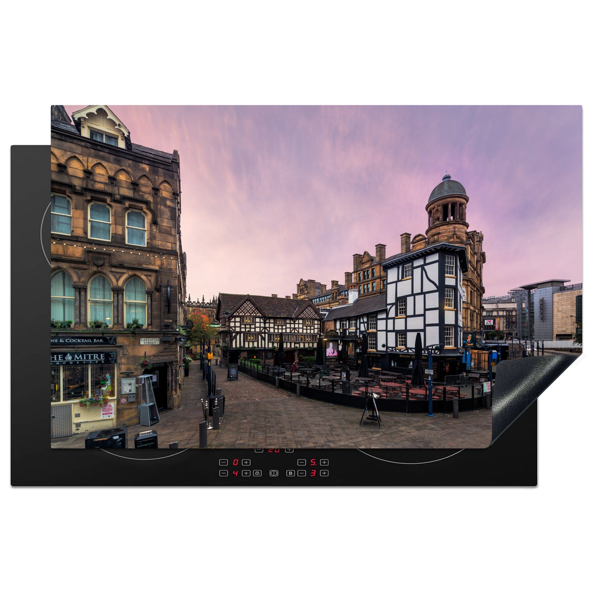 MuchoWow Herdblende-/Abdeckplatte Rosa Himmel über Manchester, Vinyl, (1 tlg), 81x52 cm, Induktionskochfeld Schutz für die küche, Ceranfeldabdeckung