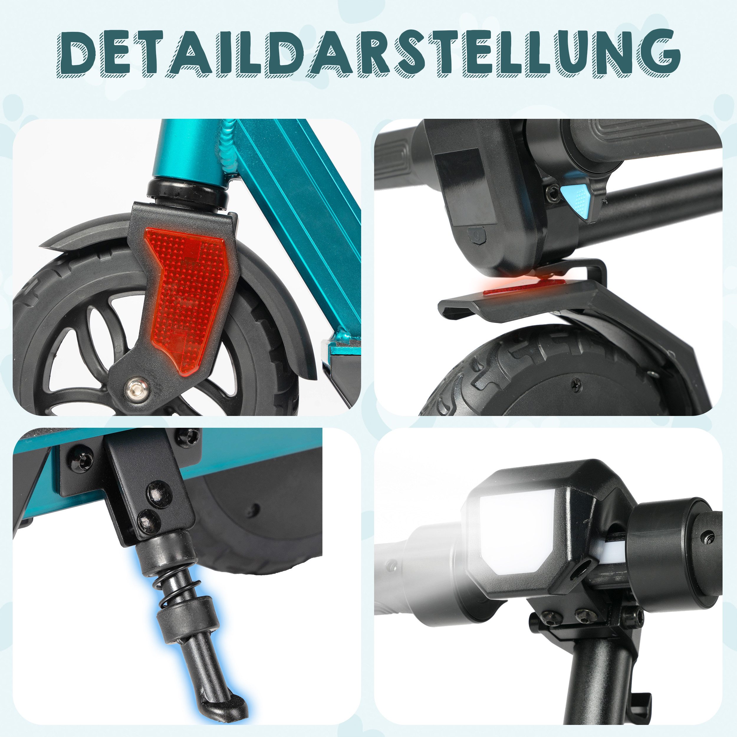 Vankel E-Scooter Kinder, Elektro Kinderroller, klappbar, mit/ohne Federung, 150 W, (mit Frontlicht und Haken, höhenverstellbar, Aluminiumrahmen), 10-15km Reichweite, 14km/h, E-ABS + Fußbremse, bis 50kg, ab 6 Jahren