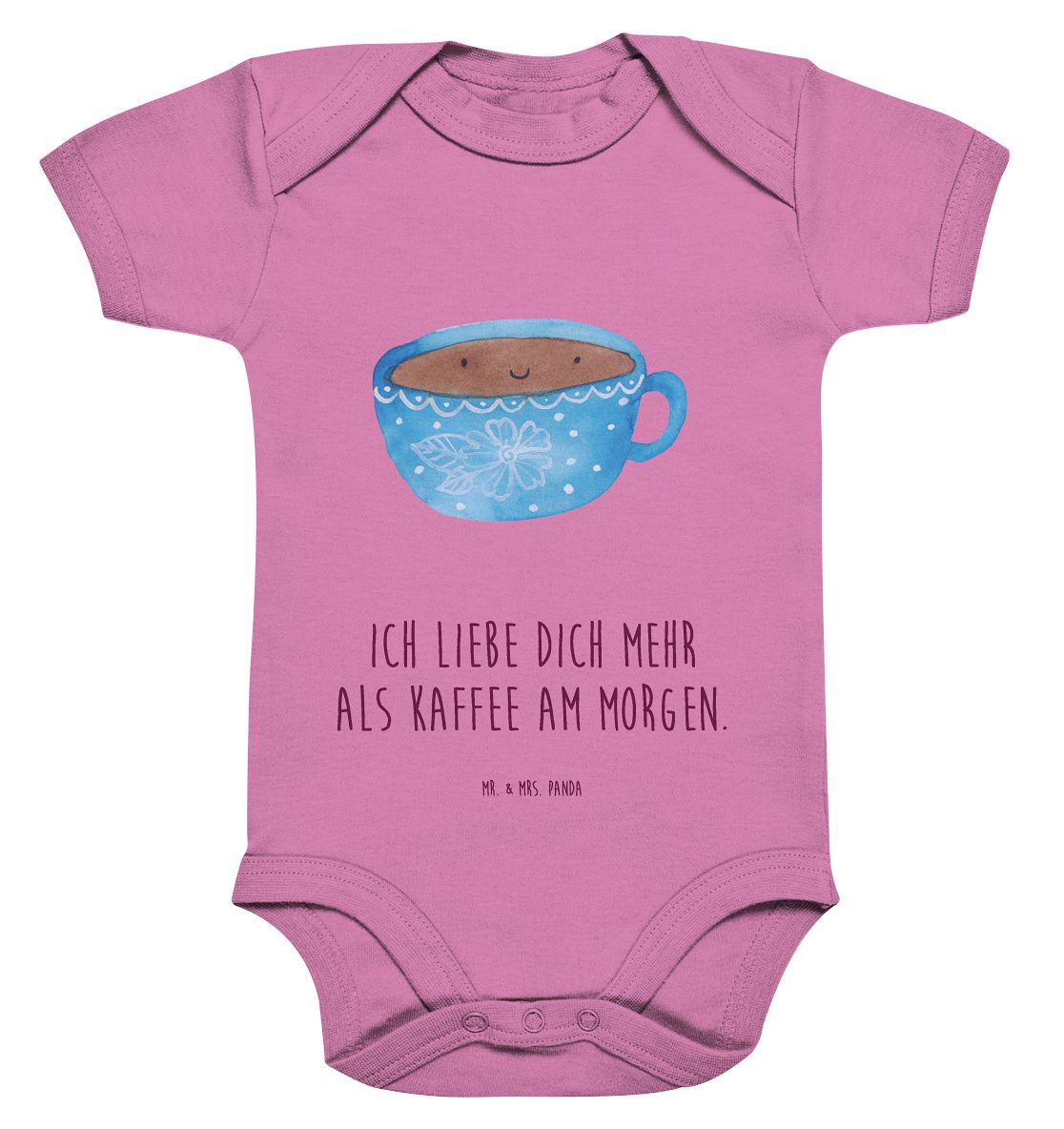 Mr. & Mrs. Panda Strampler 12. - 18. Monat Kaffee Tasse - Bubble Gum Pink - Geschenk, Babykleidu (1-tlg)