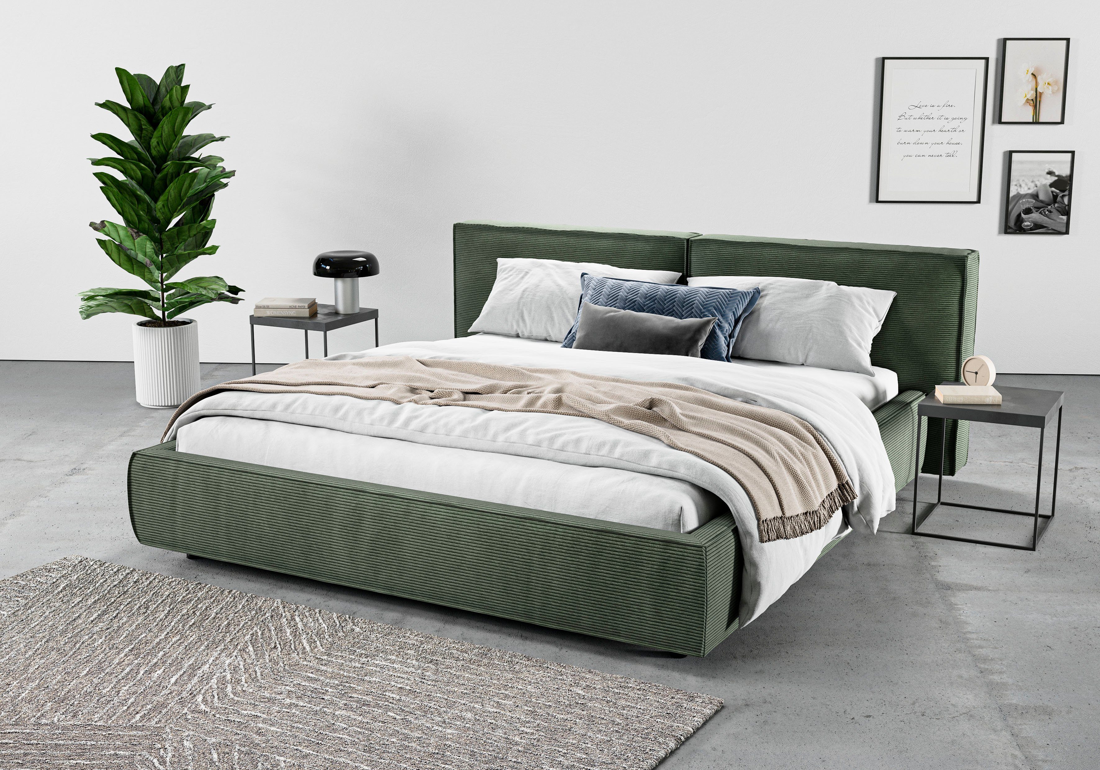 INOSIGN Polsterbett Adrina mit Biesenoptik, Feincord und Luxus-Microfaser, bis 280kg, auch in Überlänge 220 cm, 4 Breiten bis 200cm