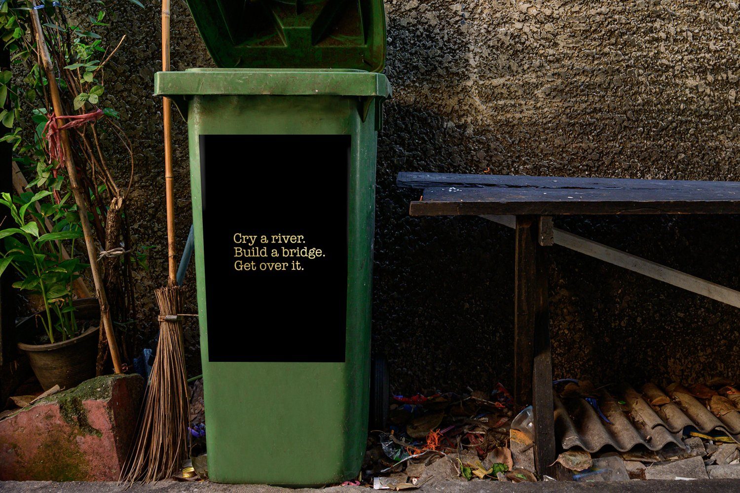 - Zitat (1 - Sticker, MuchoWow Mülltonne, - Brücke Mülleimer-aufkleber, Container, St), Gold Schwarz Abfalbehälter Wandsticker