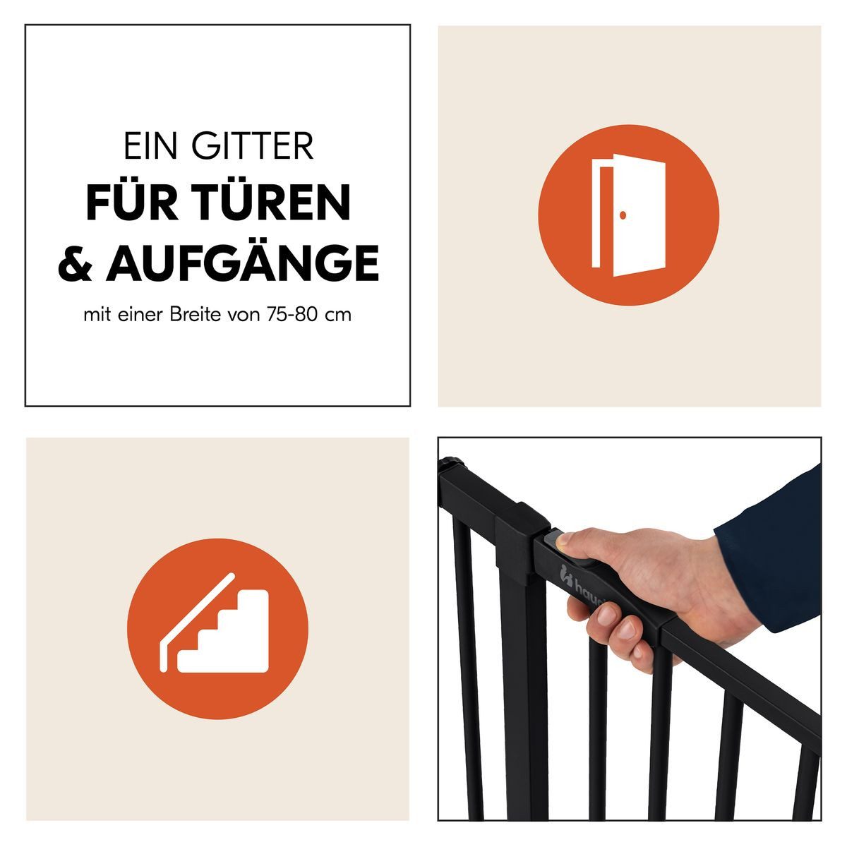 Hauck Türschutzgitter Open N Stop 2 - Black, Treppenschutzgitter Set 75–80 cm ohne Bohren mit 3x Klemmschutz – Bild 5 von 5
