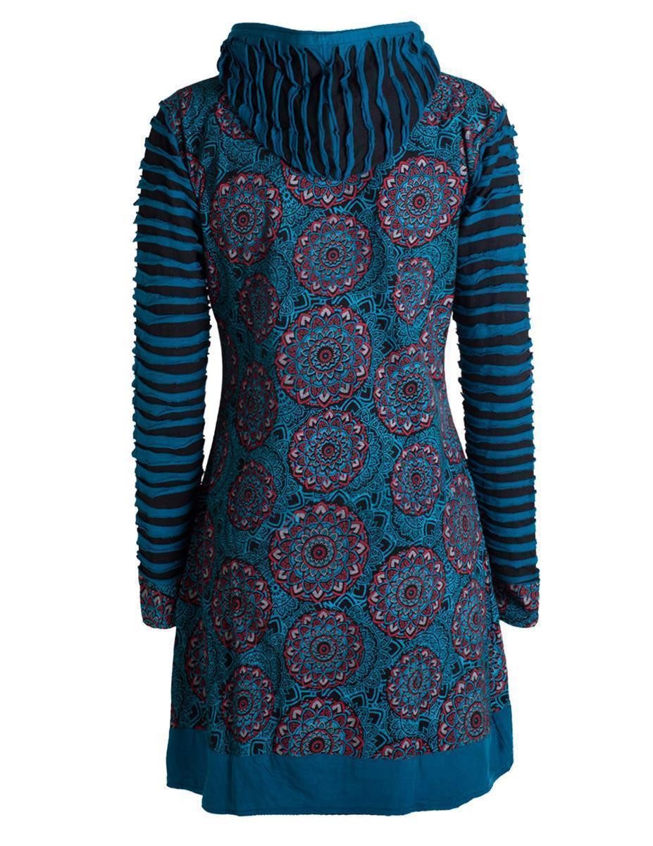 Vishes Kurzmantel Damen Blumen Mandala Jersey-Mantel Hippiemantel Kapuzenmantel Hoodie, Ethno Style