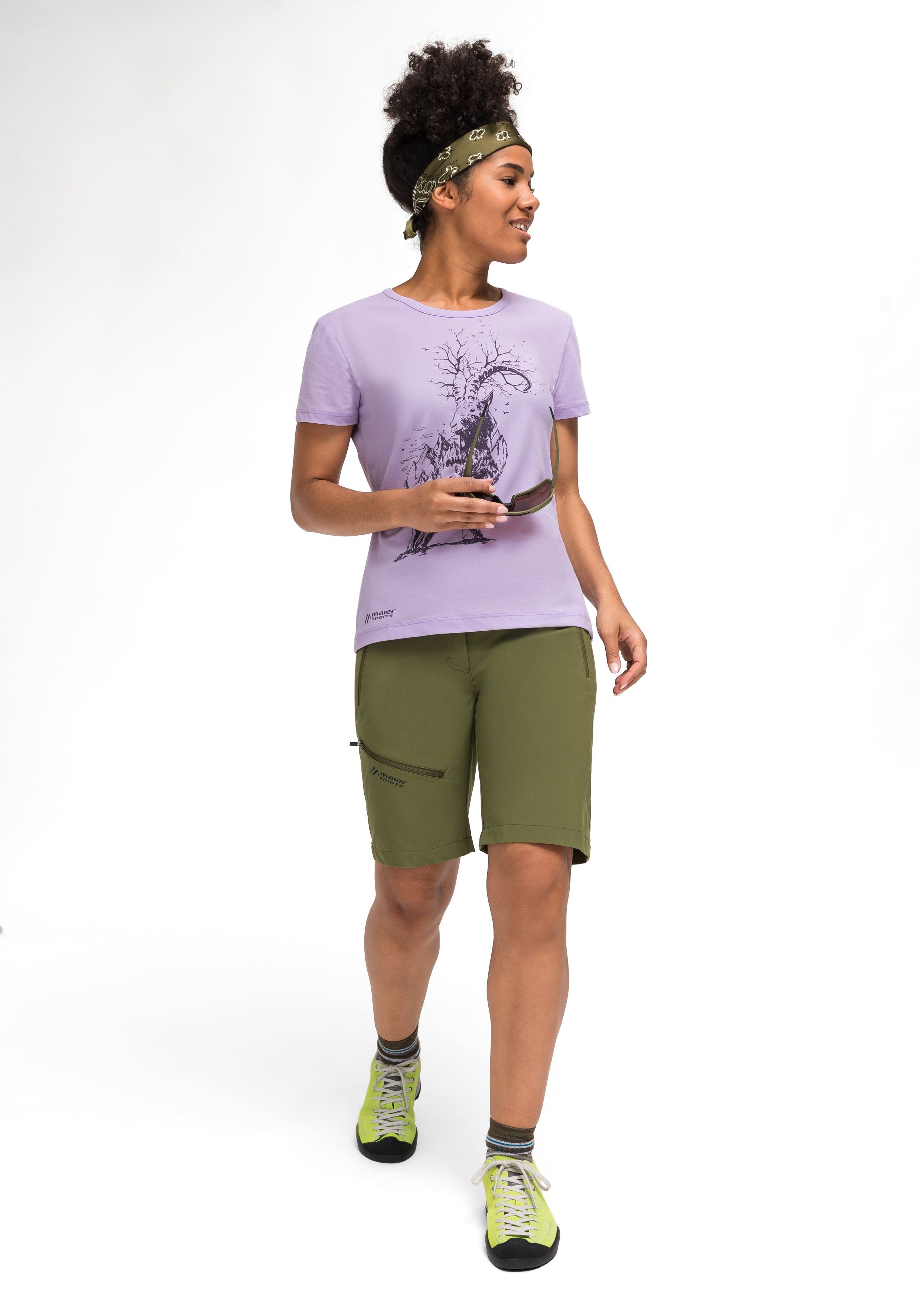 Burgeis und für Maier Wandern Freizeit T-Shirt 26 mit Kurzarmshirt Print W Damen helllila Sports