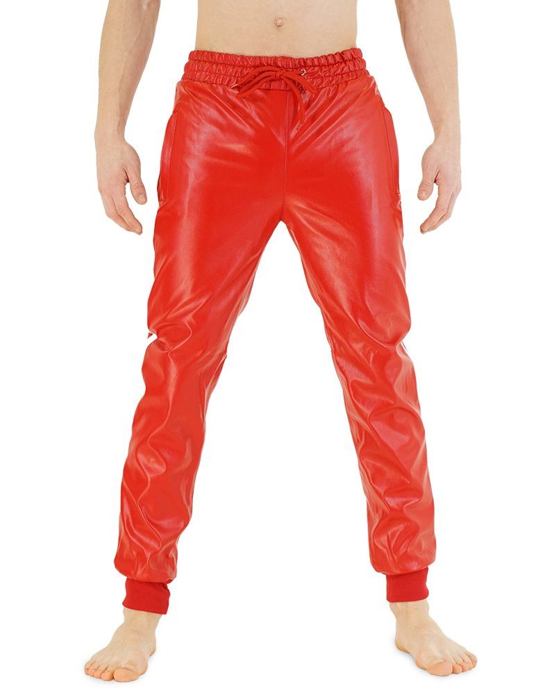 BOCKLE Lederhose Bockle® Boyjog RED Faux Pants Lederhose Leder Joggers Kunstleder