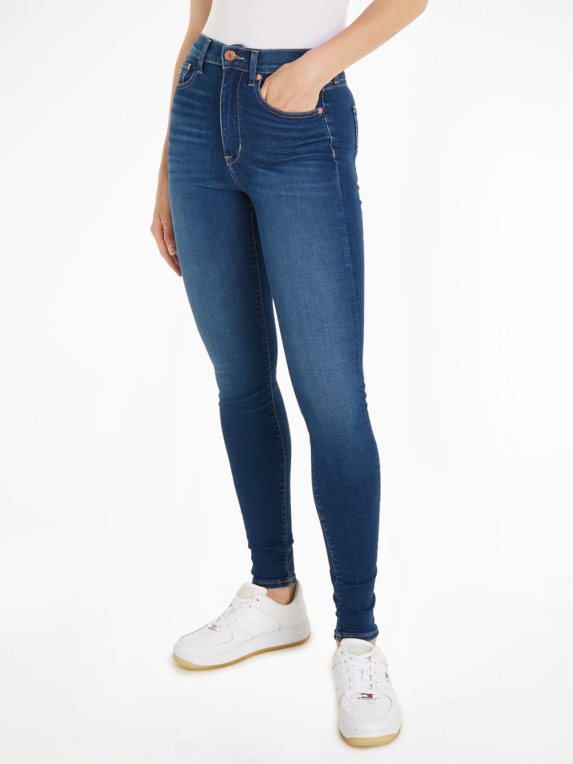 Tommy Jeans Bequeme Jeans Sylvia Skinny Slim Jeans Hohe Leibhöhe mit Ledermarkenlabel