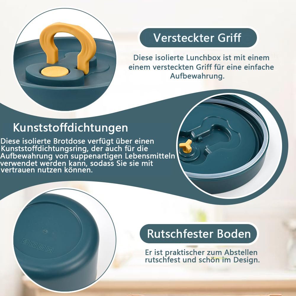 Venkuber Thermoschüssel Thermobehälter für Essen 520ml, Warmhaltebehälter aus Edelstahl, mit Löffel und Deckel
